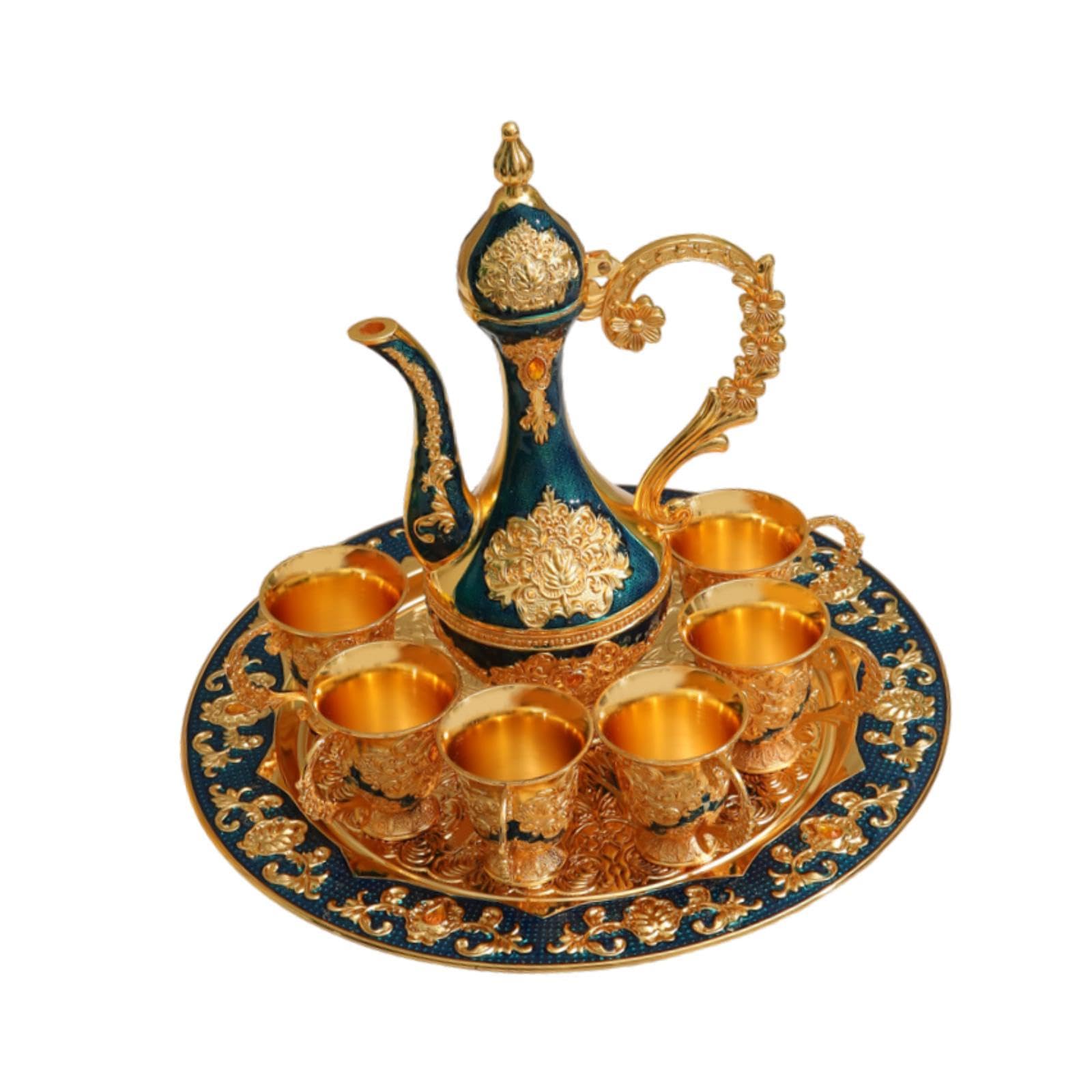 Yajuyi Service à Thé Turc, Comprenant Une Théière, Un Plateau à Café et Six Tasses. Idéal comme Cadeau pour Un Anniversaire, Un Mariage Ou Toute Autre Occasi, Bleu