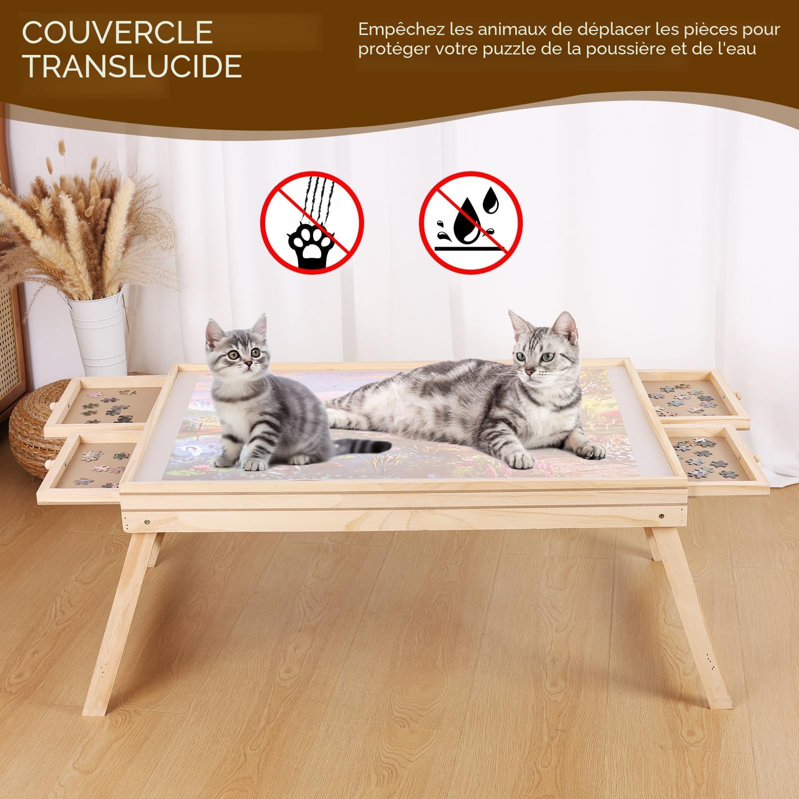 Table De Puzzle Réglable 1500 Pièces – 3 Positions Avec 4 Tiroirs Et Couvercle Anti-Poussière – Cadeau De Noël Idéal