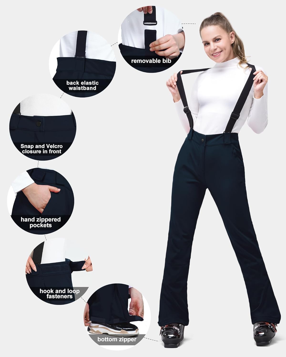 33,000ft Womens Snow Bibs Waterproof Insulated Snow Pants with Fleece Lined, Windproof Ski Pants Overalls for Snowboard - Image 3