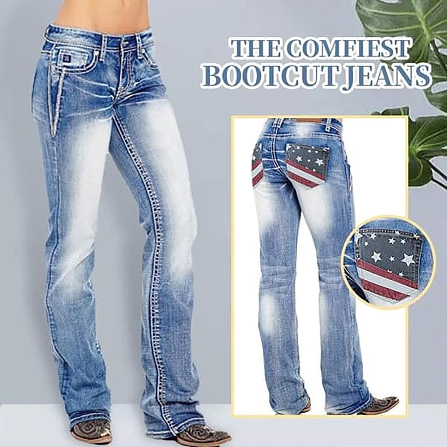 QJBMEI American Flag Mid Rise Bootcut Jeans for Women - Image 3
