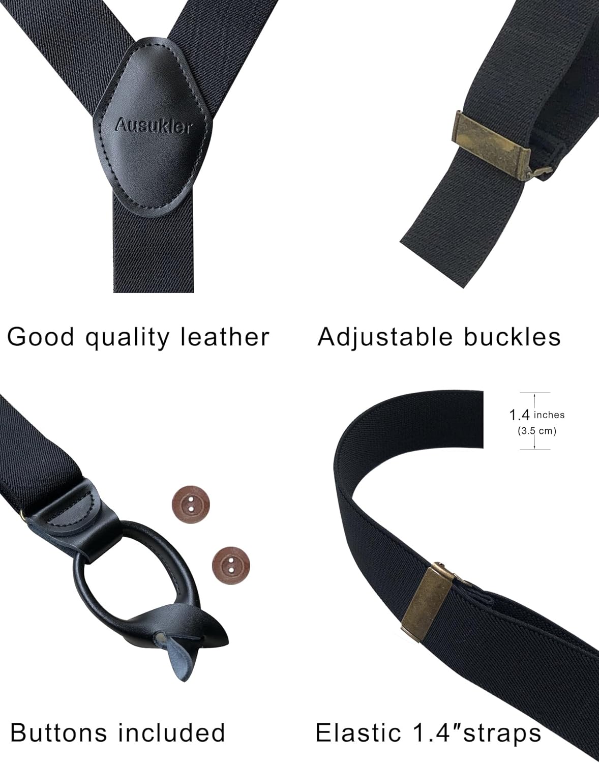 Button Suspenders for Men Dress Pants and Tuxedo Heavy Duty Big and tall Y-back 1.4 inches One Size - Image 2