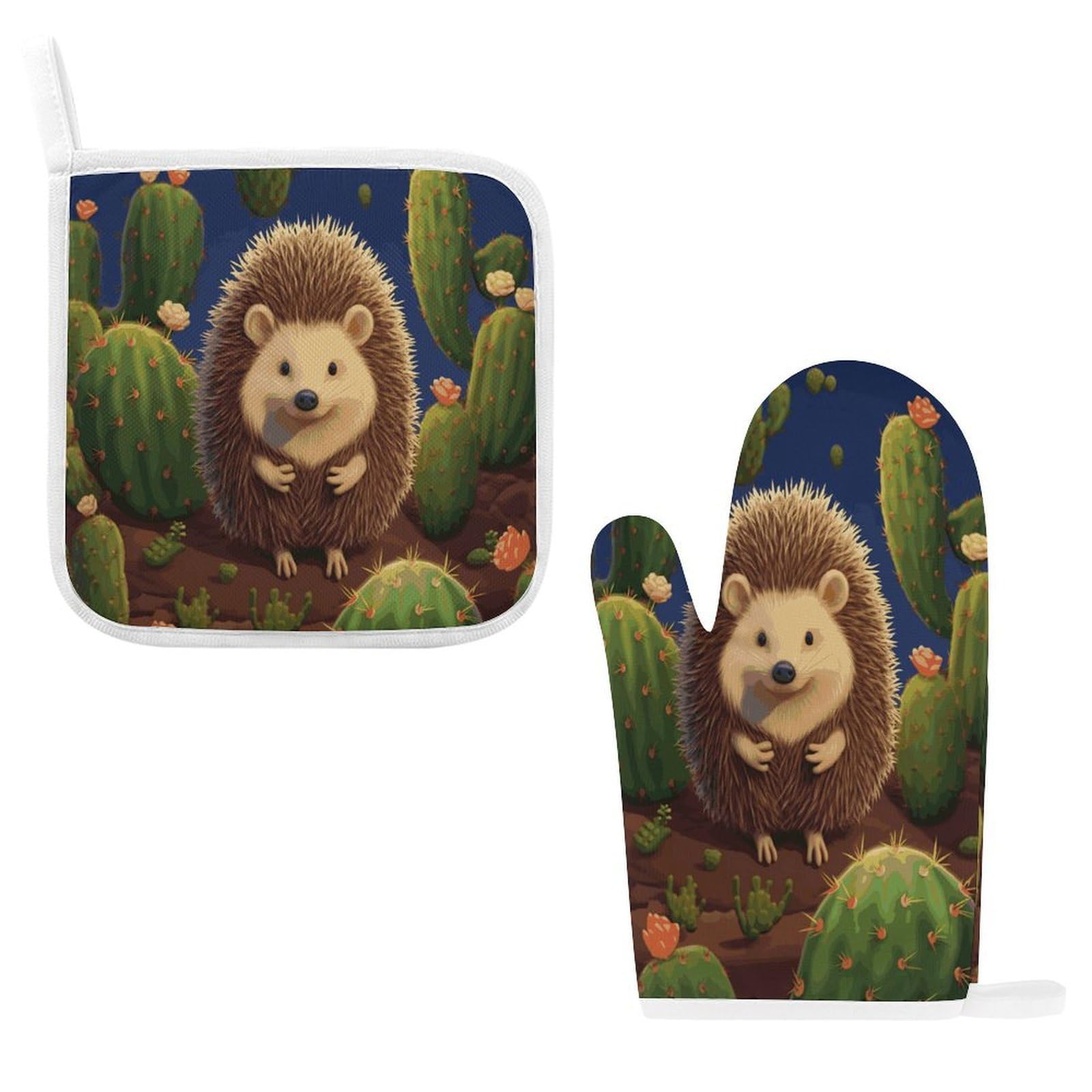 Btcowzrv Style Hedgehog Cactus Oven Mitts And Pot Holders 2Pcs Set