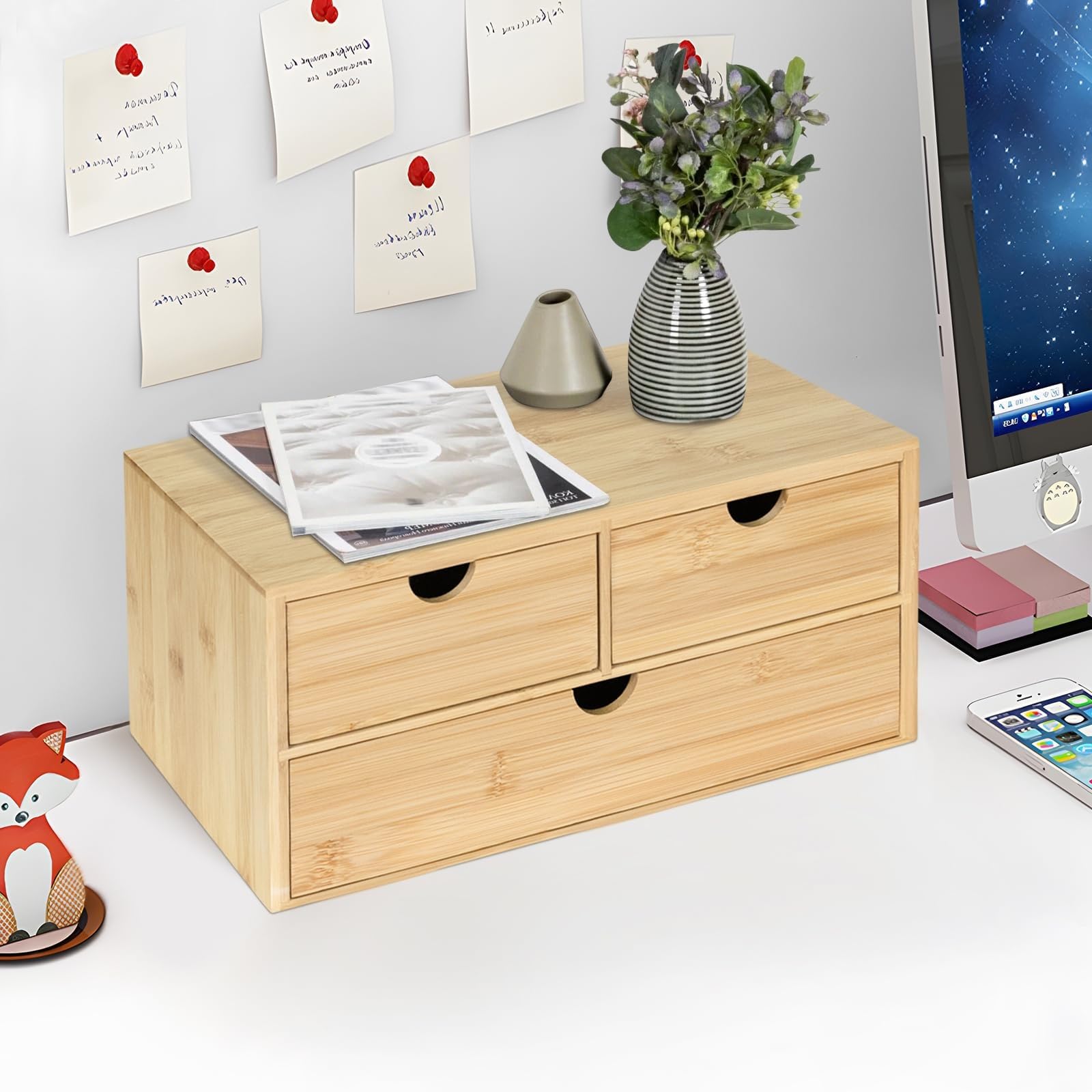 SnamicE Bamboo Desk File Cabinet With 3 Drawers,Eco-Friendly Storage Box For Bills And Home Office Supplies,Stylish Document-Perfect For Efficient Workspace Management,