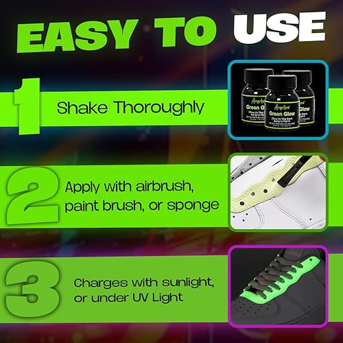 Miniatura 4 de Angelus Pintura verde neón brillante de 1 oz, brillo más brillante, iluminación durante toda la noche, no tóxica, fabricada en Estados Unidos, ideal