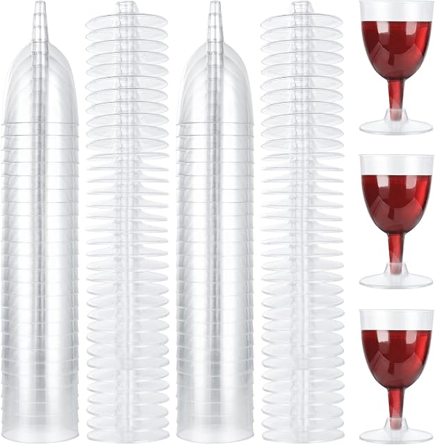 JMIATRY 100 Pcs Plastic Wine Glasses, 150ml Multi-Use Red Wine Glasses, Clear Plastic Wine Cups for Wedding, Christmas, Birthday Party and Daily Use
