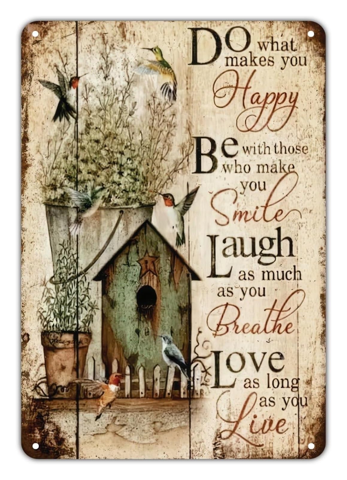 FNYUVNFAF Inspirational Vintage Birdhouse Hummingbird Quote Metal Sign for Farmhouse Cottage Wall Decor Rustic Wildlife Plaque Indoor Outdoor 8 X 12 inch