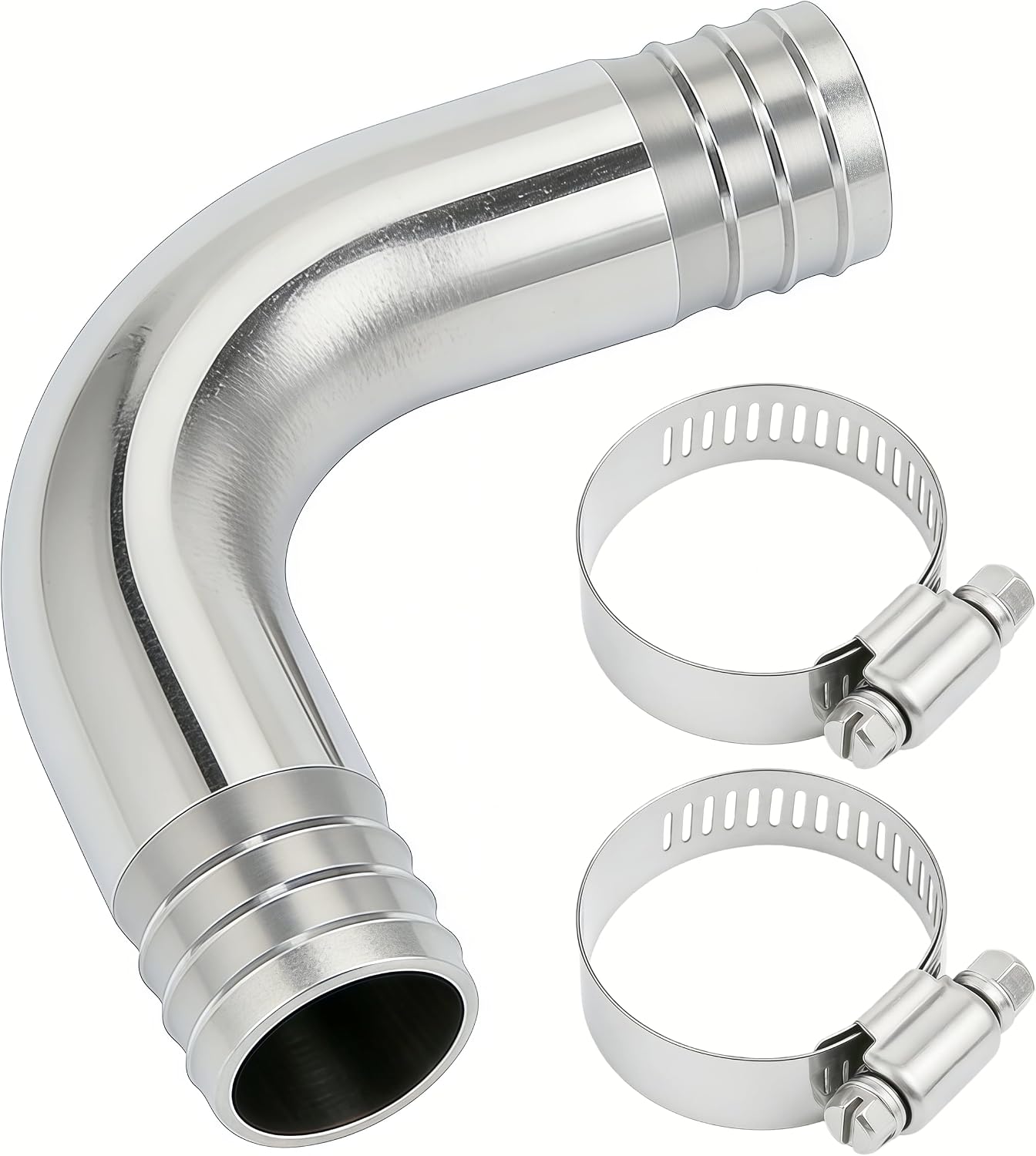 304 Stainless Steel Sanitary Hose Barb Fitting 1-1/4" Barbed x 1-1/4" Barbed 90 Degree Elbow, 1pc Fitting with 2pcs Hose Clamps