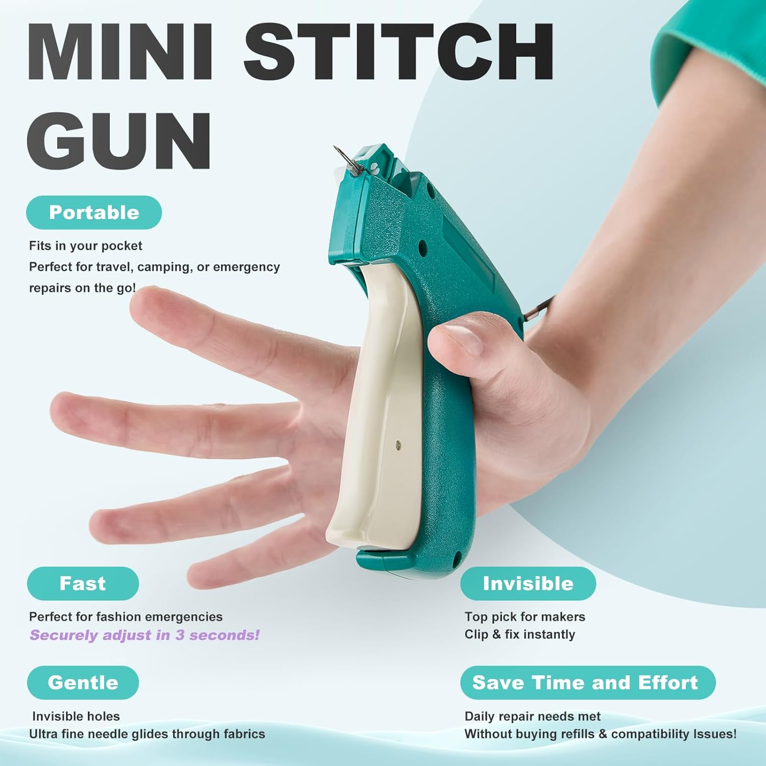 YALLMISYWELL Mini Stitch Gun for Clothes, Quick Clothing Fixer, Micro Tagging Gun for Clothing, Sewing Kit Includes 6000 Pcs Micro Fasteners, 2 Micro Needles, 1 Handheld Quick Stitch Sewing Gun - Image 2