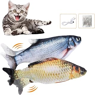 Fish Cat Toy, GANCHUN 2 Pack Electric Floppy Fish Cat Toys 11" Interactive Moving Fish Catnip Indoor Toys Pets Chew Bite Supplies for Cat Kitten Kitty (Carp)
