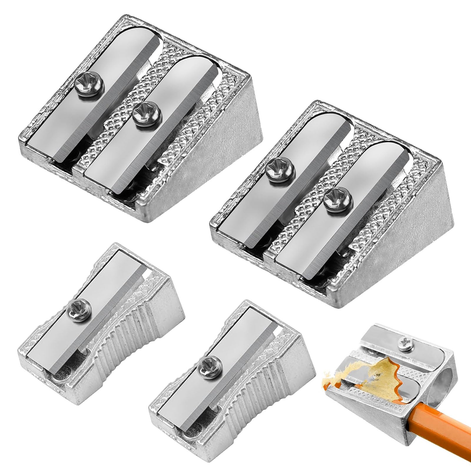 4 Pcs Pencil Sharpeners Set, 2 Pcs Double Hole & 2 Pcs Single Hole Metal Pencil Sharpener Manual Graphite Pencil Sharpener Handheld Crayon Sharpener for Home School Office Supplies