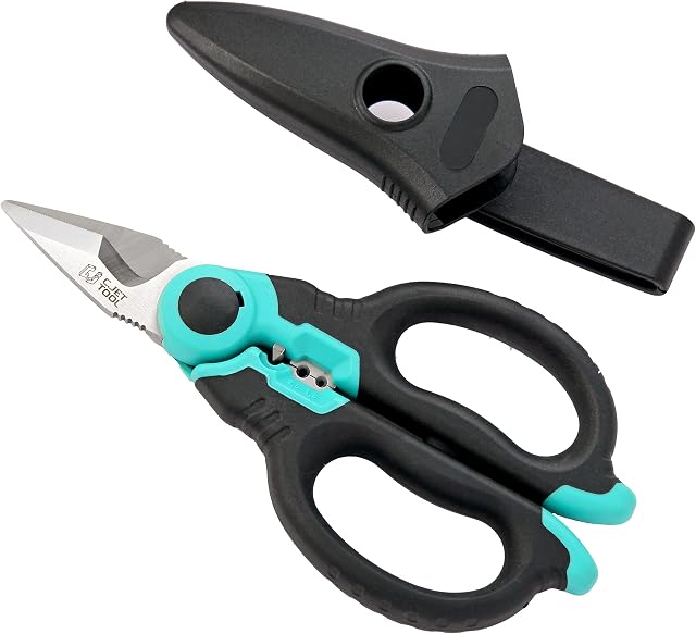 C.JET TOOL 6" Stainless Electrician Scissors Heavy Duty Professional for Aluminium Copper Soft Cable (Turquoise)