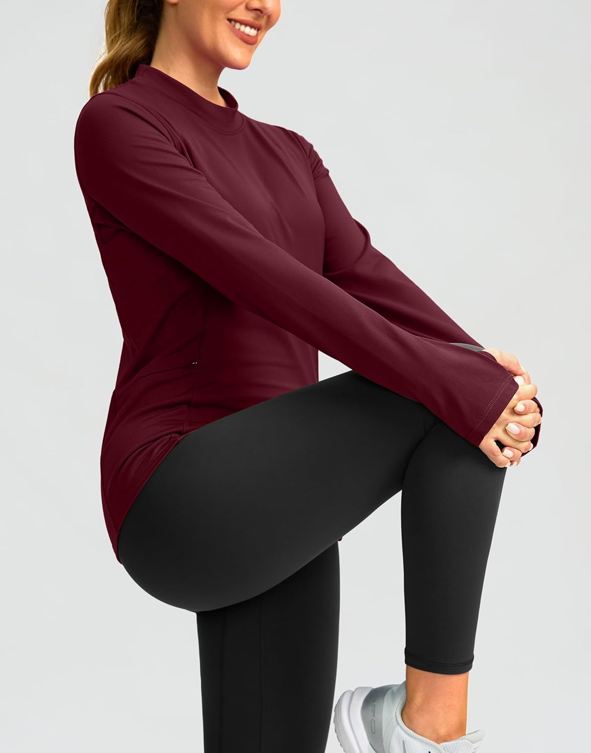SANTINY Long Sleeve Thermal Shirts for Women Fleece Mock Neck Tops Winter Workout Running Gear with Zipper Pockets - Image 4