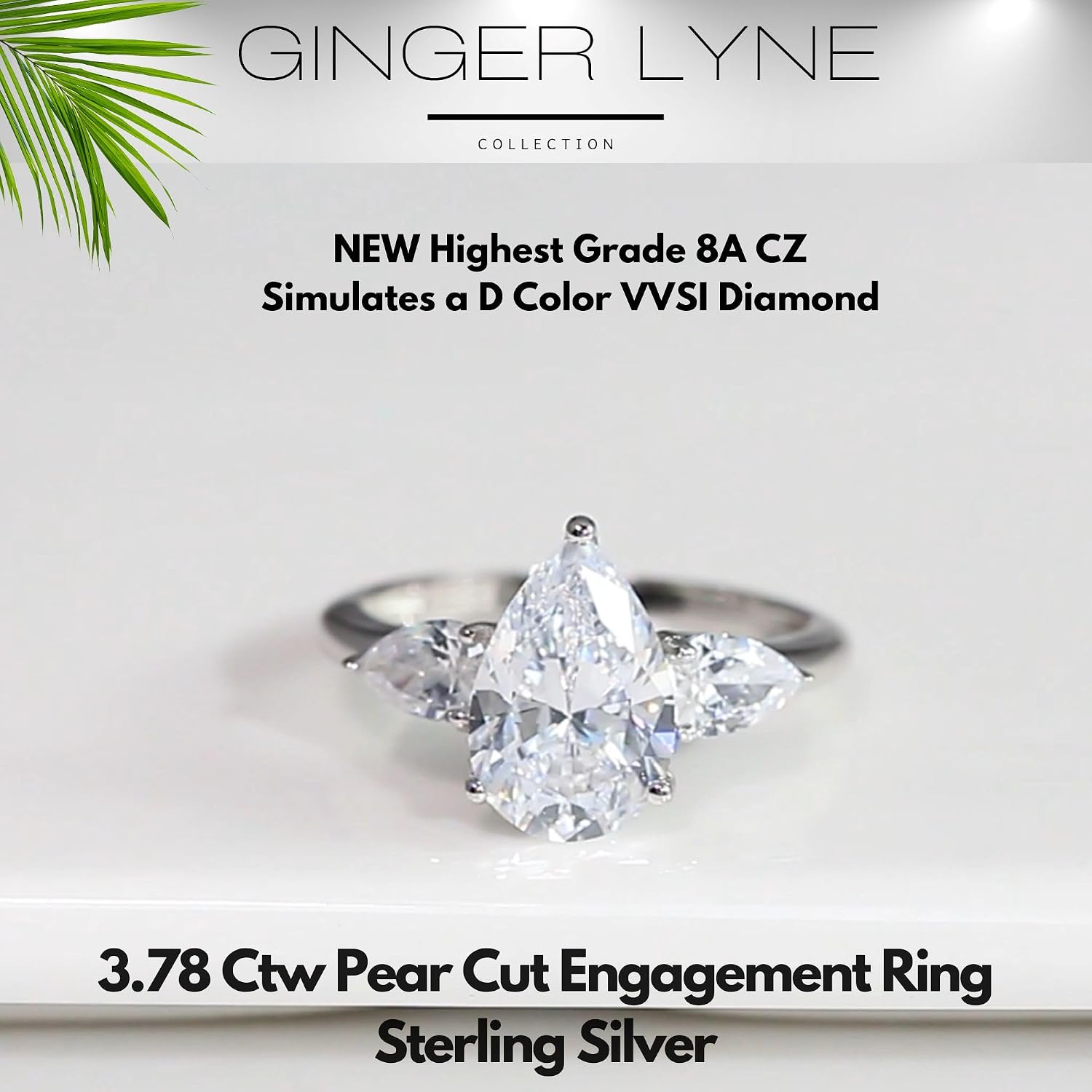 Pear CZ Engagement Rings for Women by Ginger Lyne |3.78 Ct 8A Cubic Zirconia | 925 Sterling Silver Wedding Ring for Women | Travel Promise or Bridal for Her