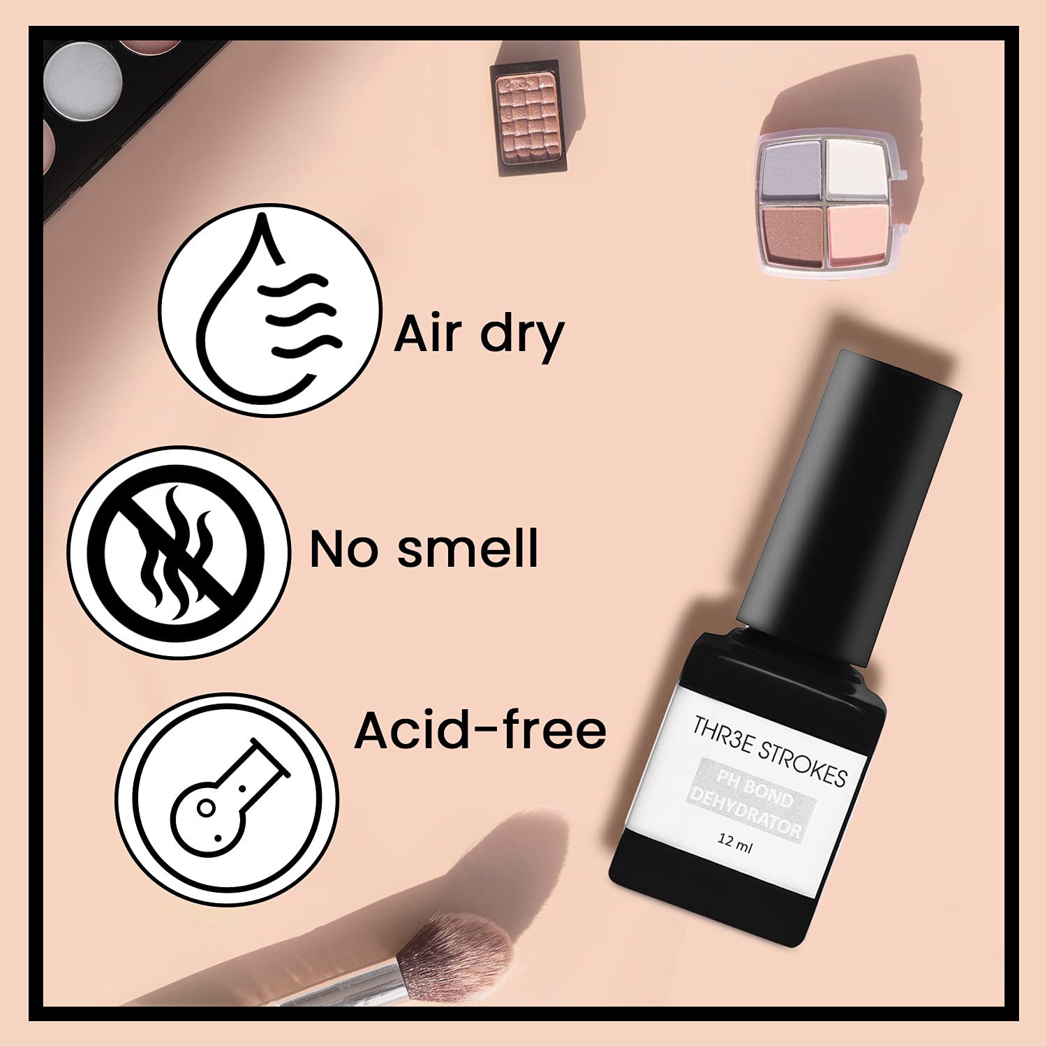THR3E STROKES Nail Prep Dehydrator, Bonding Primer for Gel Polish Acrylic Powder, Nails Protein Bond Acid-Free Fast Air-Dry, Base Varnish Manicure Bonder Liquid 12ML 2