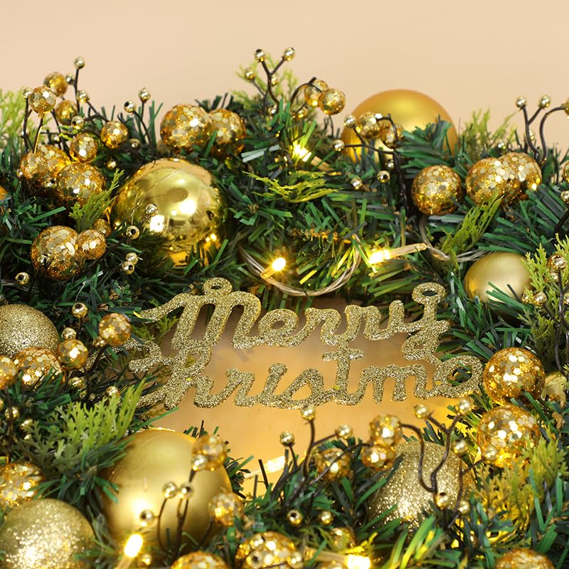 Amazon.co.jp: SCLYX クリスマスリース 玄関ドア用 北欧風 ゴールド