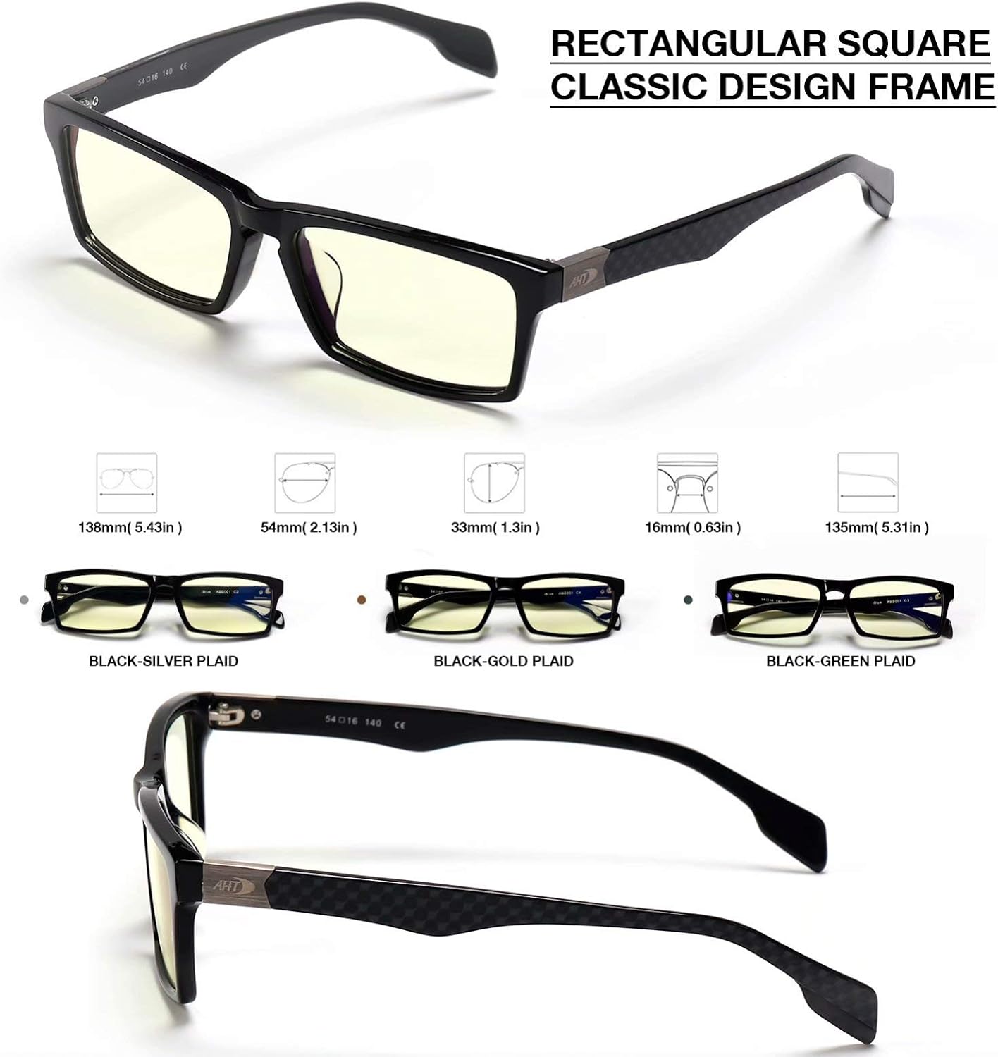 AHT Classic Rectangle Blue Light Blocking Glasses Classic Square Computer Glasses