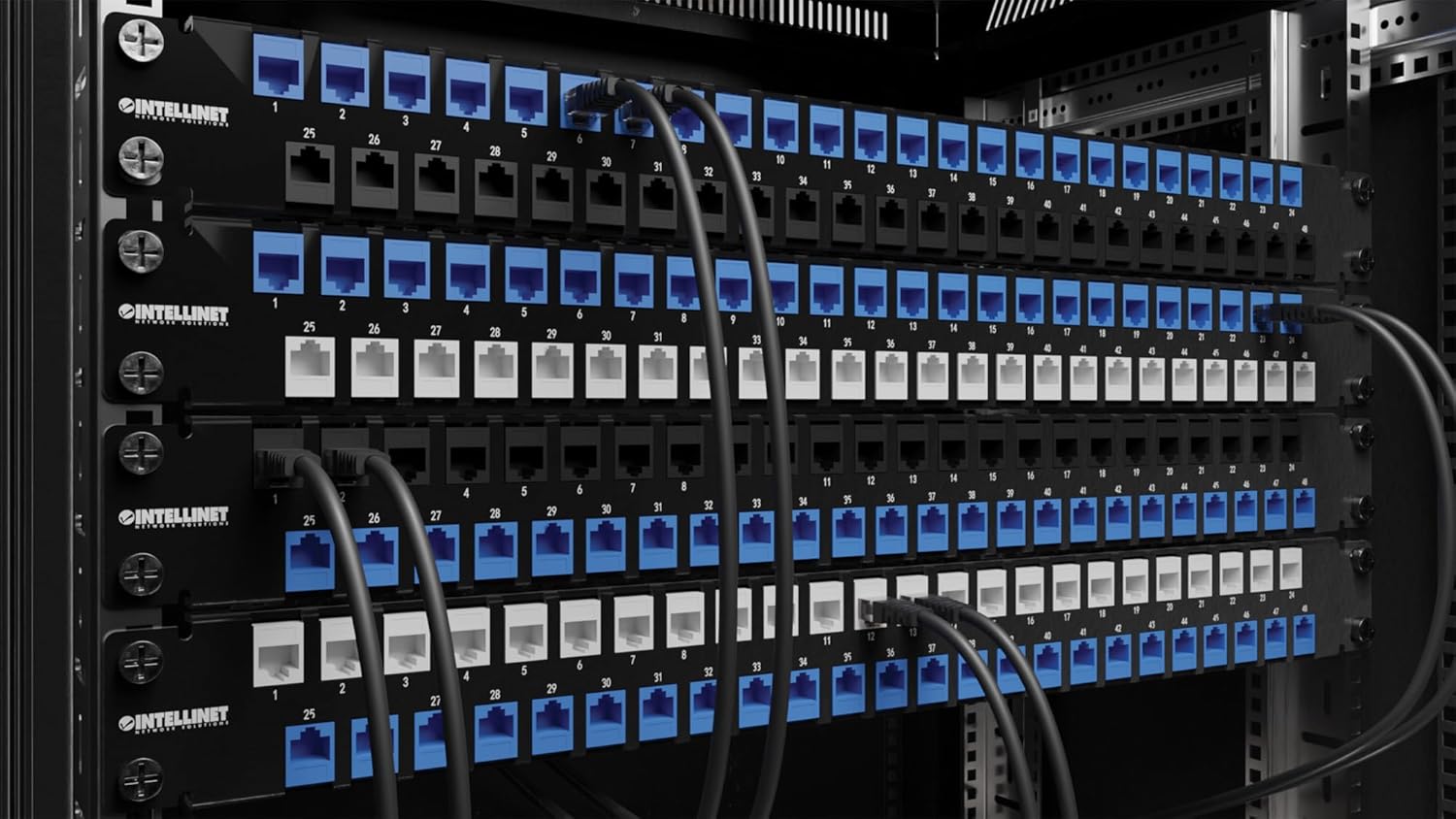 Intellinet 48-Port Blank 1U Keystone Patch Panel Rackmount – 19” Size - Lifetime Mfg Warranty - Black, 721097