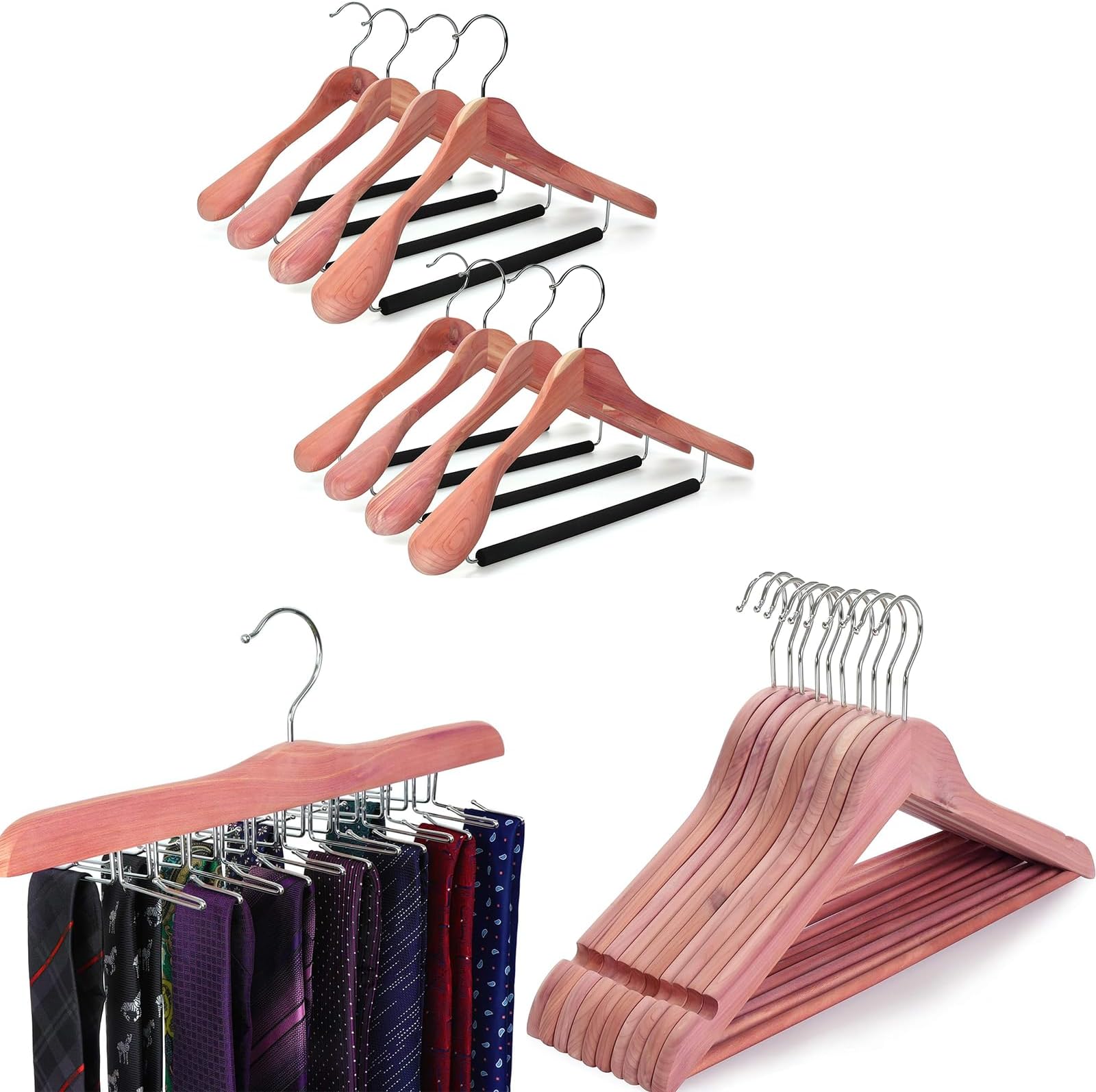 TOPIA HANGERAmerican Red Cedar Wooden Hangers 10 Pack, Tie Rack 1 Pack, Suit Coat Hangers 8 Pack