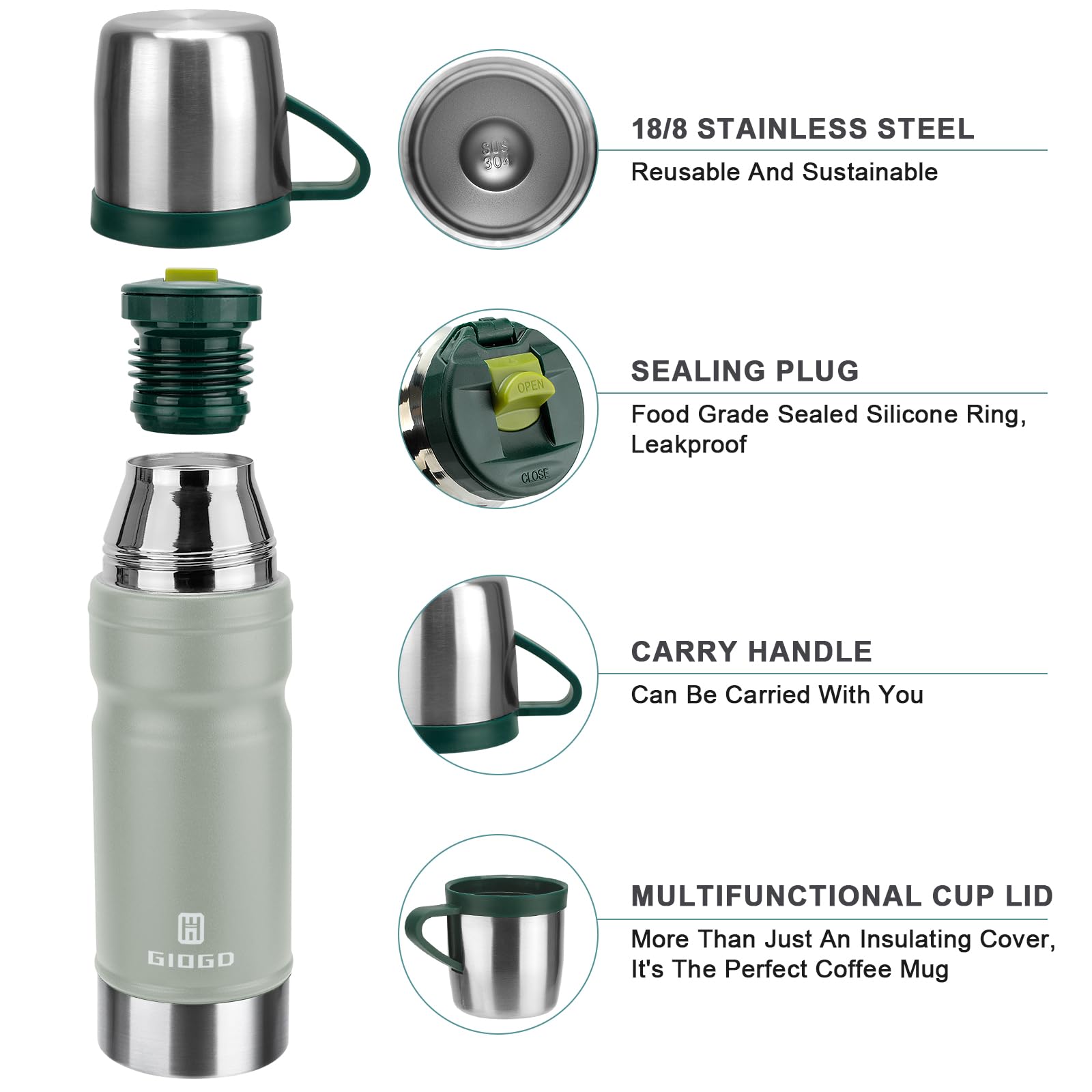 Thermo Cup 680ml/23oz Vacuum Insulated Flask for Hot and Cold Drinks Coffee Stainless Steel Flask Bottle for Adult Gym - Image 2