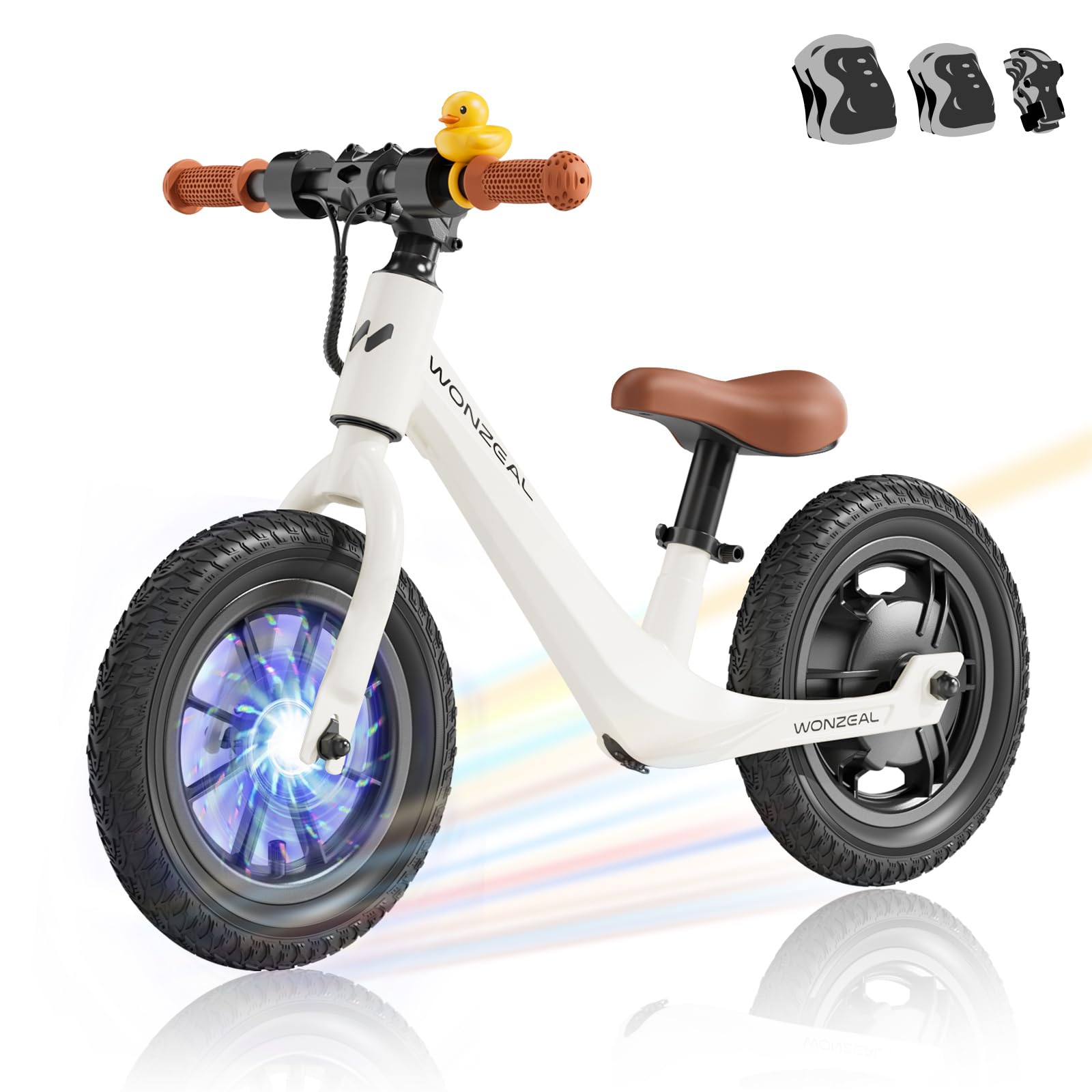 wonzeal Electric Balance Bike for Kids Ages 2-7, Electric Bike for Kids with 3 Speed Modes, 12 Inch Colorful Lighting Wheel and 6PCS Safety Gear for Kids Boys & Girls