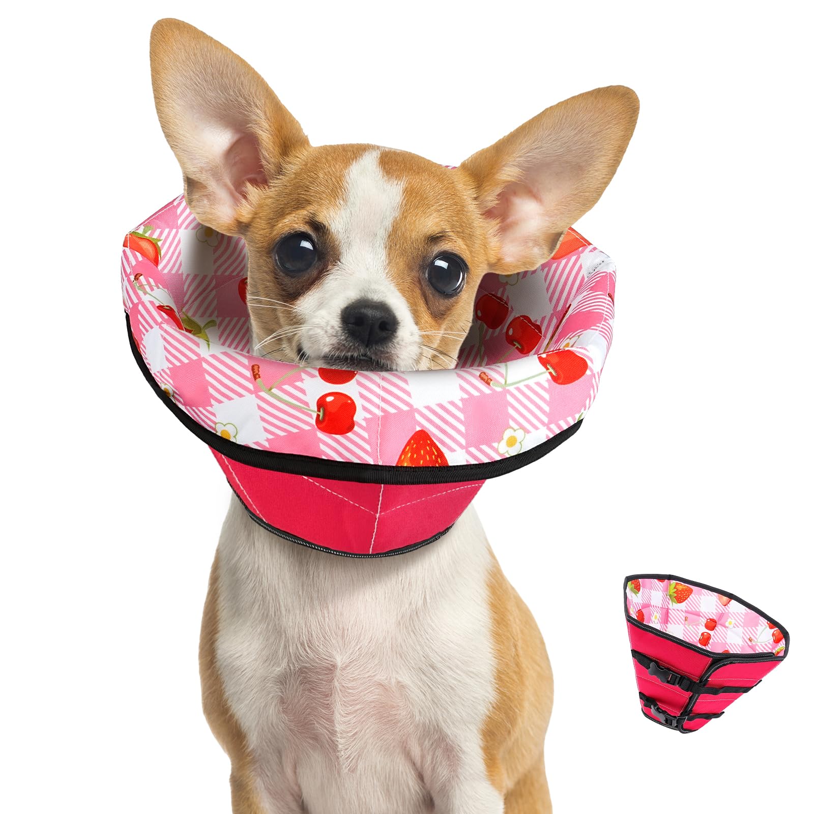 Photo 1 of Soft Dog Cone Collar After Surgery: Adjustable Long Foldable Comfy Recovery Shame Elizabethan Stop Licking Small Medium Large Dogs (Red, M)