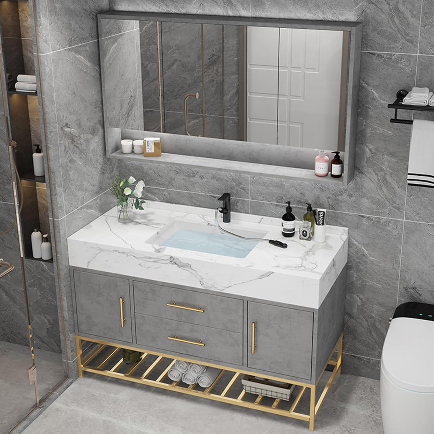 Amazon.com: Modern 39" Bathroom Vanity with Sink - LED Light | Smart ...