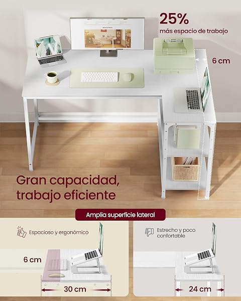 VASAGLE Scrivania Angolare a L, Scrivania Gaming per Computer con Scaffale Reversibile, Ripiano Regolabile in Altezza, per Studio Ufficio, 120 x 80 cm, Bianco Acero LWD136WF01 - 4