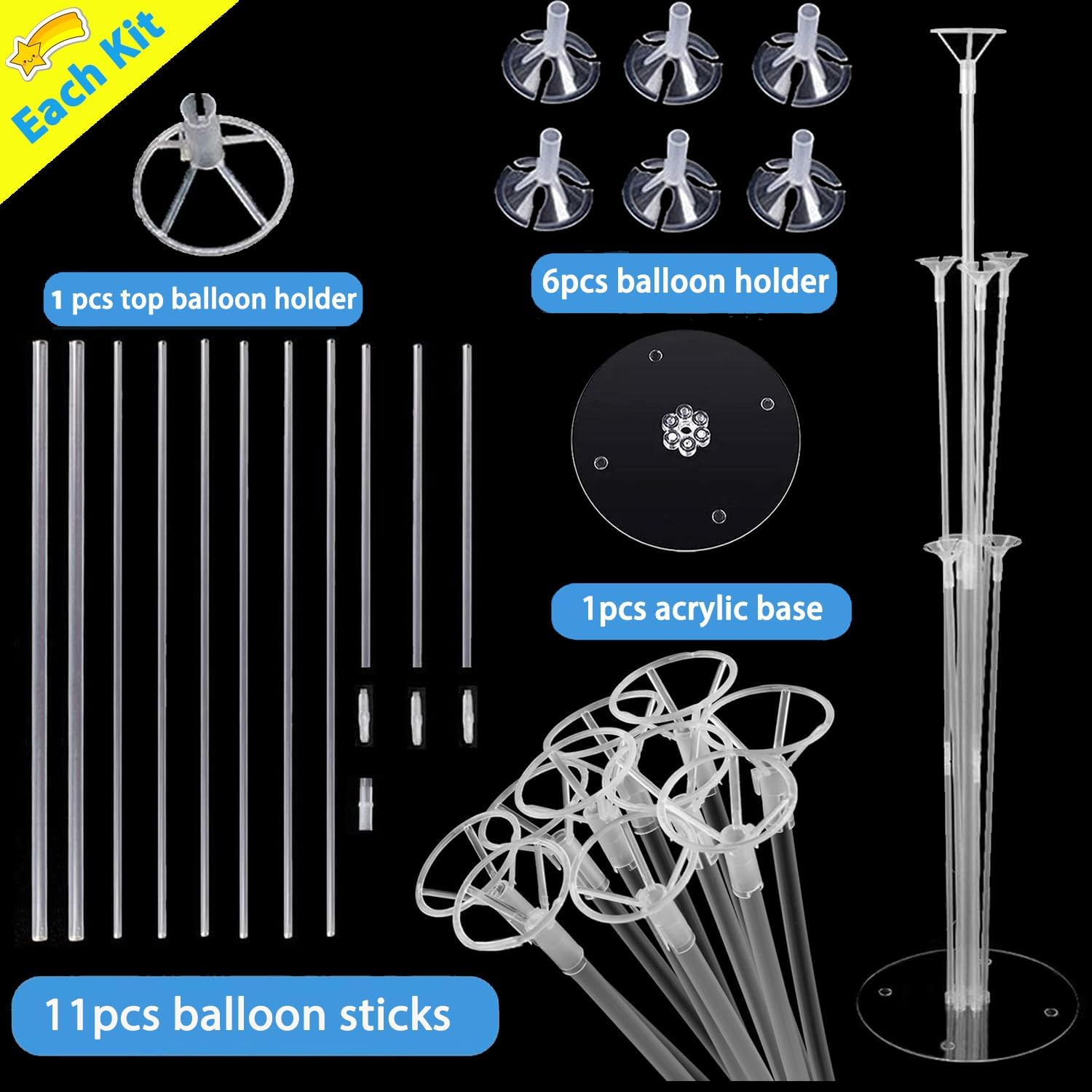 8 Pack Balloon Stand Kits, Balloon Sticks Holder with Base for Table Baby Shower Gender Reveal Graduation Birthday Wedding Anniversary Party Decorations