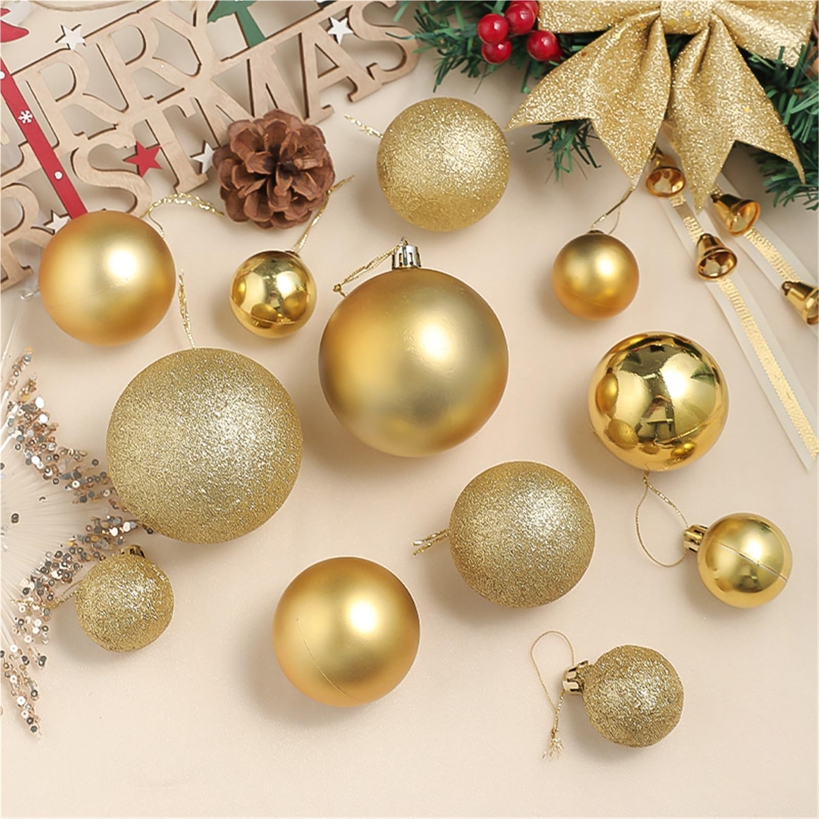 Weihnachtskugeln 24 Stück 4–8 cm Weihnachtsdekorationskugeln for Aufhängen, Weihnachtsbaum-Anhänger, Ornamente for Zuhause, Party, Neujahr, Dekoration(Green)
