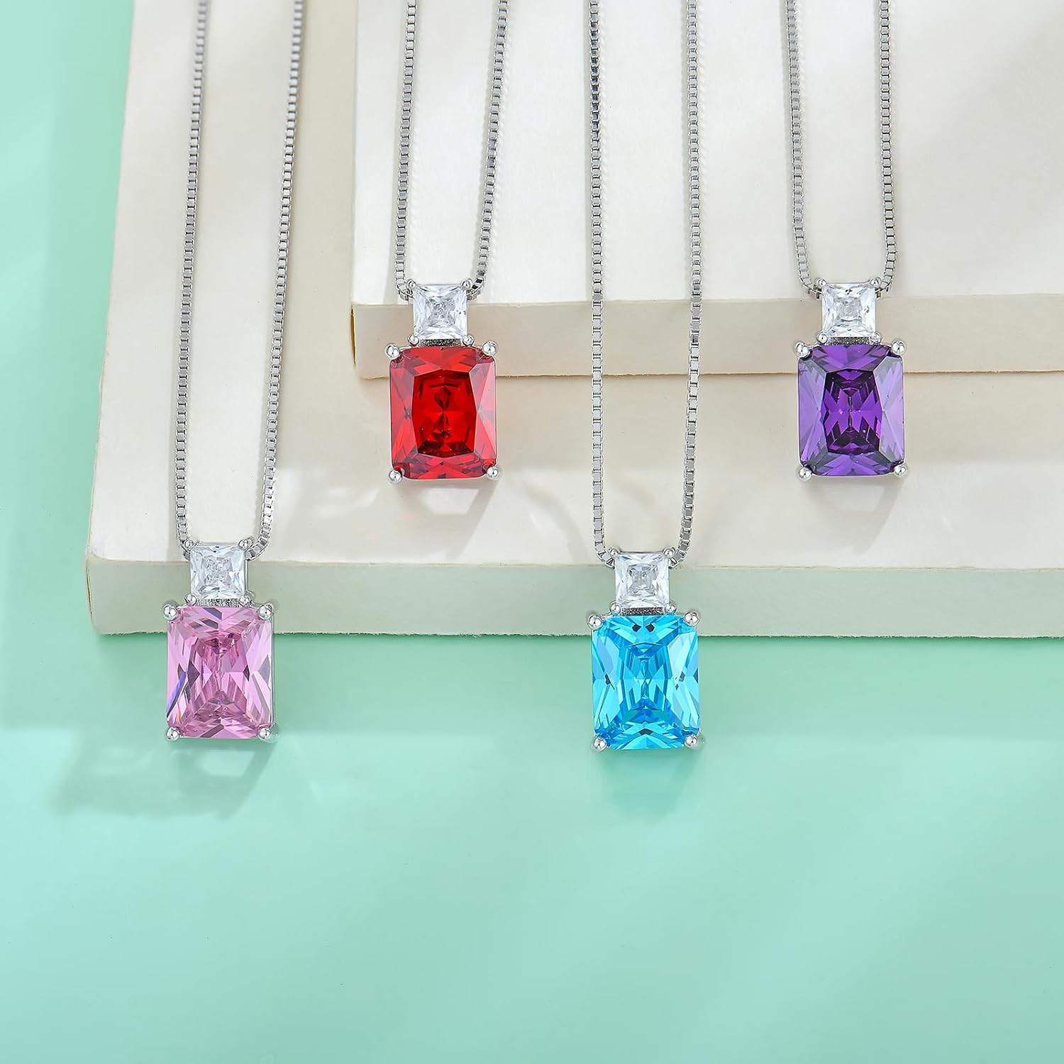 STARCHENIE Princess/Emerald Cut Birthstone Pendant Necklace for Women 925 Sterling Silver Birthday Anniversary Jewelry Gifts - Image 3
