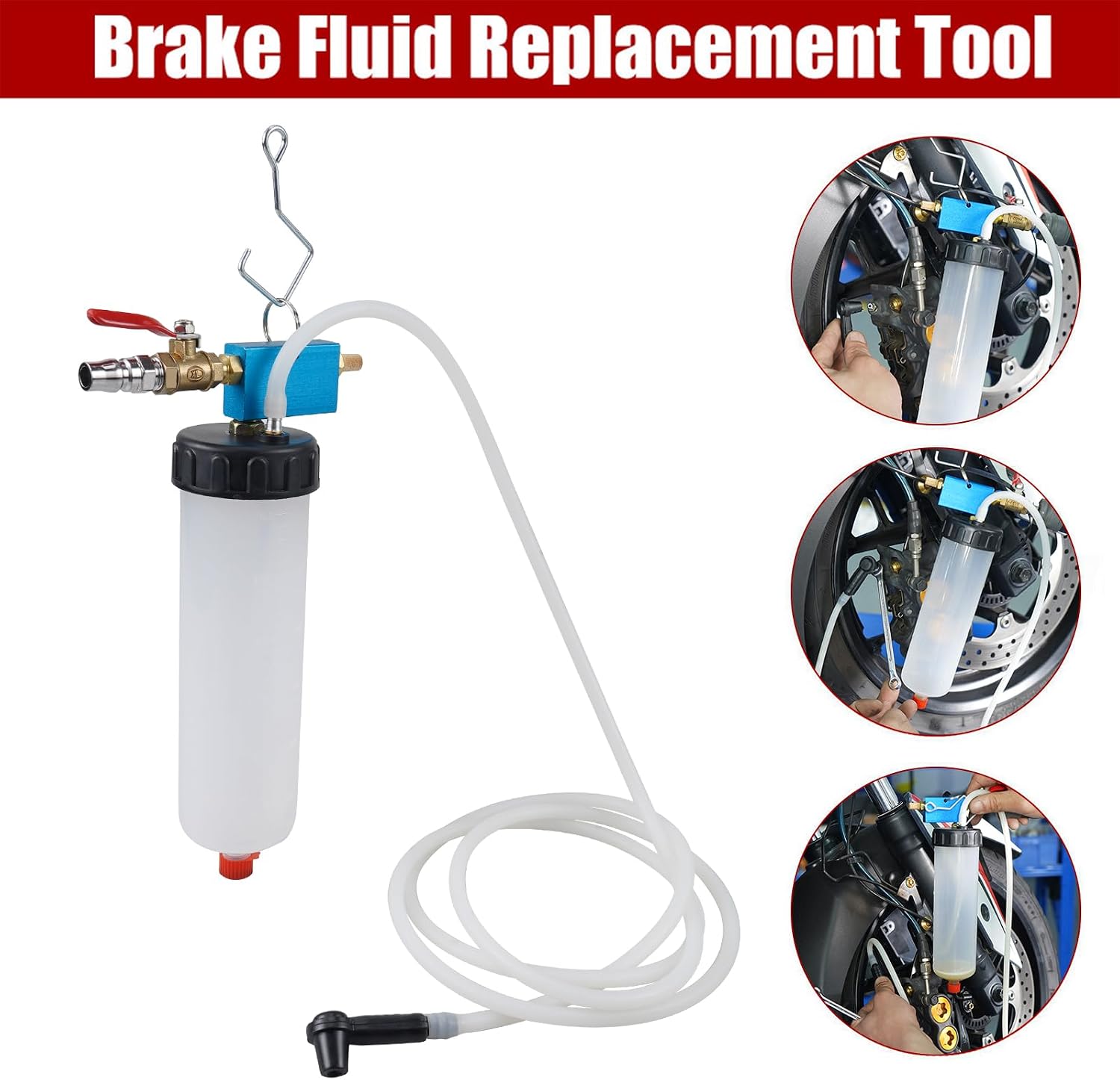 Bevinsee Auto Brake Fluid Extractor, Power Steering Oil Change Replacement Tool, Brake and Clutch Fluid Drained Vacuum Bleeder Tool Kit for Car Motorcycle, Blue