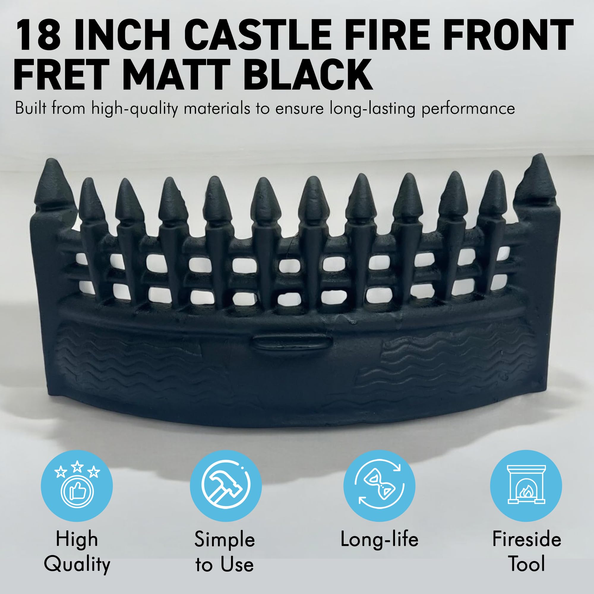 18-Inch Castle Fire Front Fret in Matte Black - Decorative Fireplace Accessory - Image 3