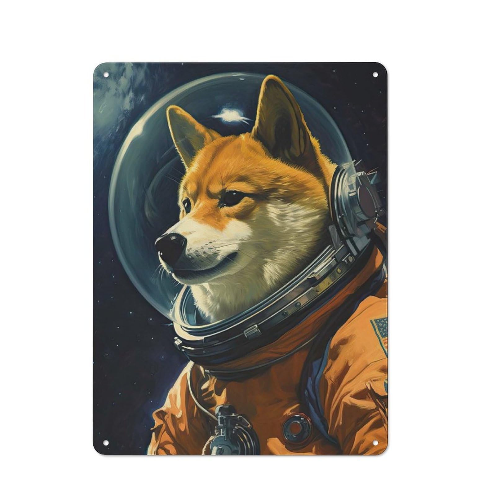 Junmoney Style-22 Shiba Inu The Astronaut Retro-Style Metal Sign 40X30cm For Garage Or Workshop, A Moving-Home Gift For Collectors Of Tin Signs