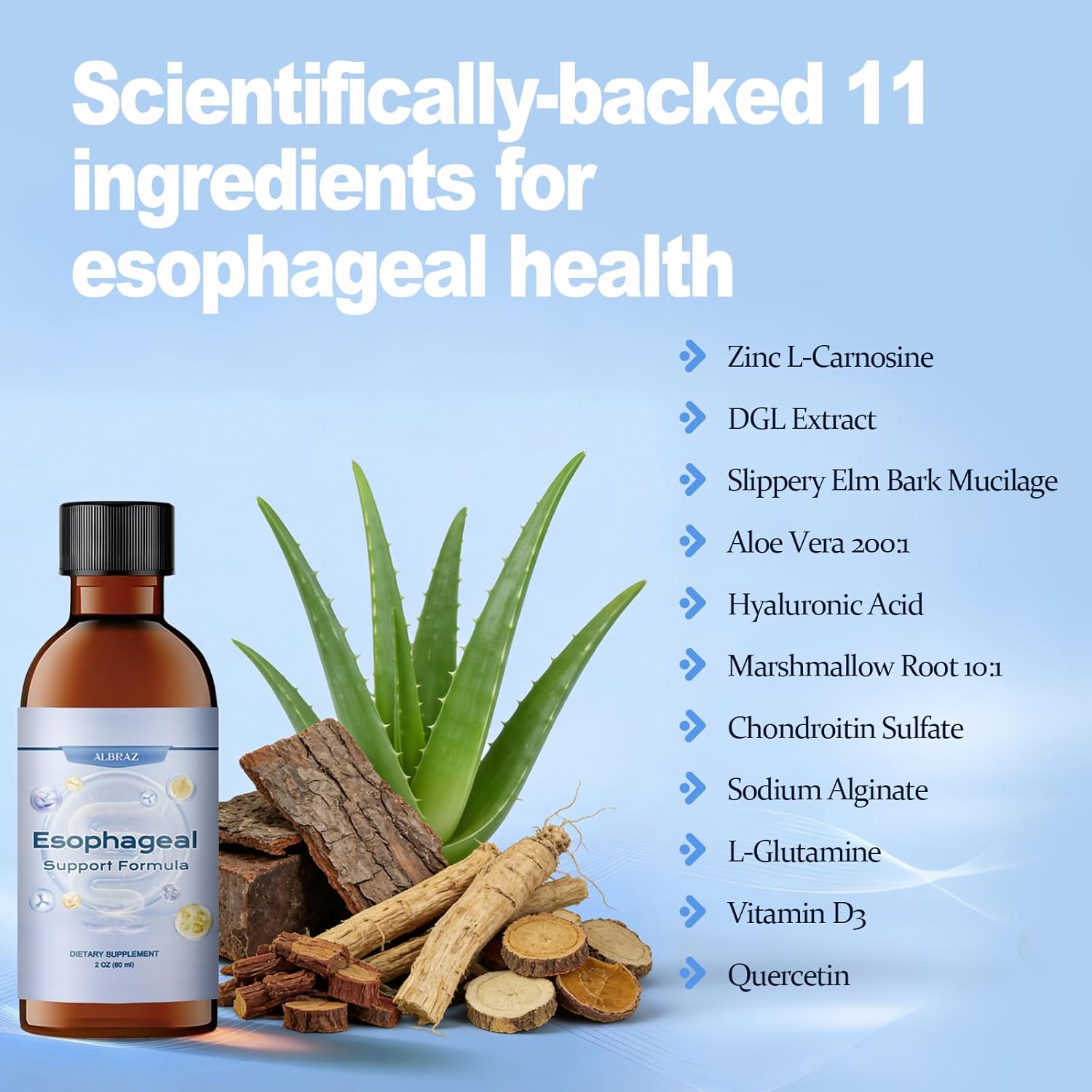 Esophageal Drops-Containing Slippery elm bark, zinc, L-Carnosine, L-Glutamine and Aloe Extract - Non-GMO.Soothes Digestive Discomfort (1PCS)