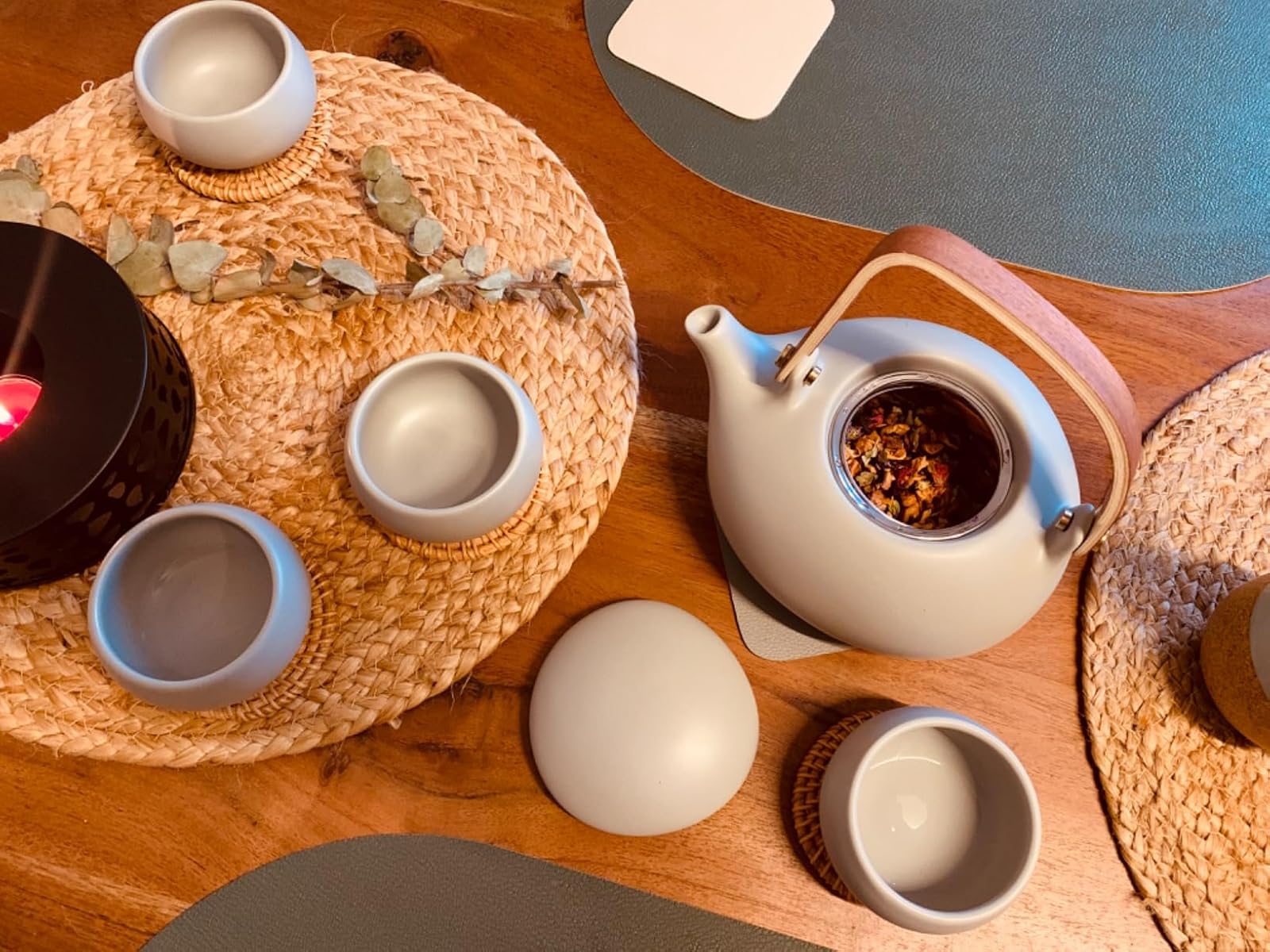 ZENS Gray Japanese Infuser Teapot with Ceramic Cups Set Tea
