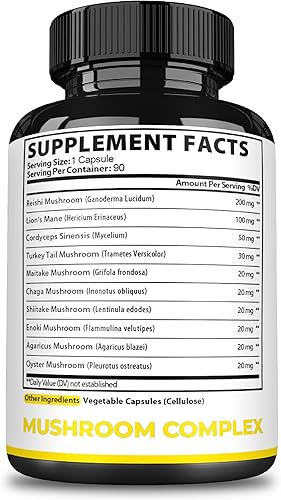Miniatura 7 de Satoomi Complejo de suplemento Reishi 5000 mg - 10 en 1 combinado con melena de león, Cordyceps Sinensis, hongo Chaga y otros - 90 cápsulas durante