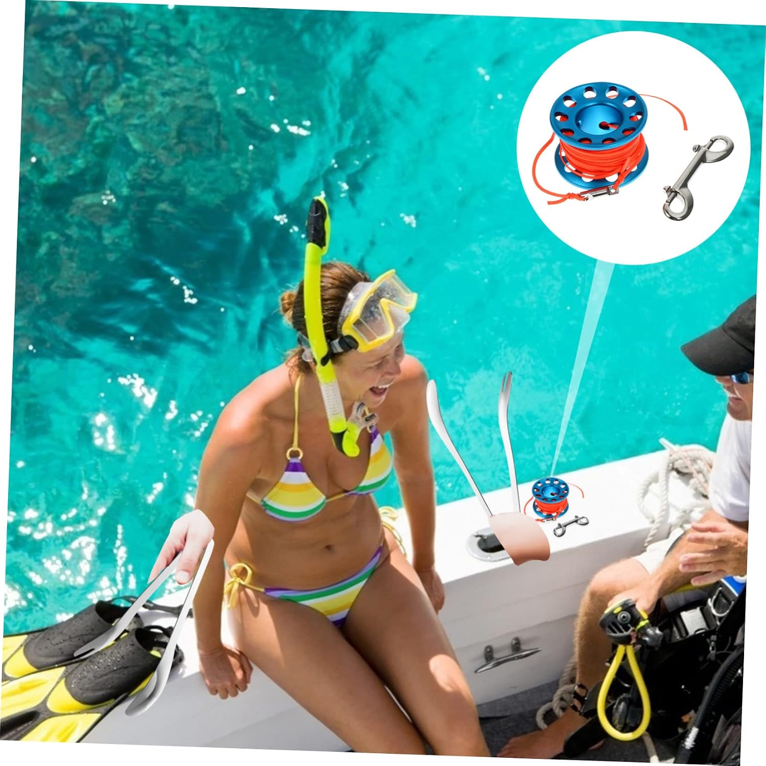 WOONEKY Dive Line Spool Aluminum Alloy Wire Wheel Underwater Gear Easy to Carry Reel