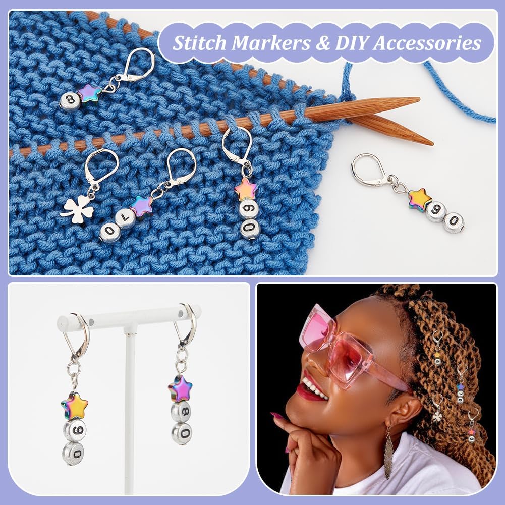 NBEADS 40 Pcs Star Number Stitch Markers, Mixed Material Crochet Stitch Marker Removable Leverback Hook Locking Stitch Marker for Knitting Weaving Sewing Jewelry Making