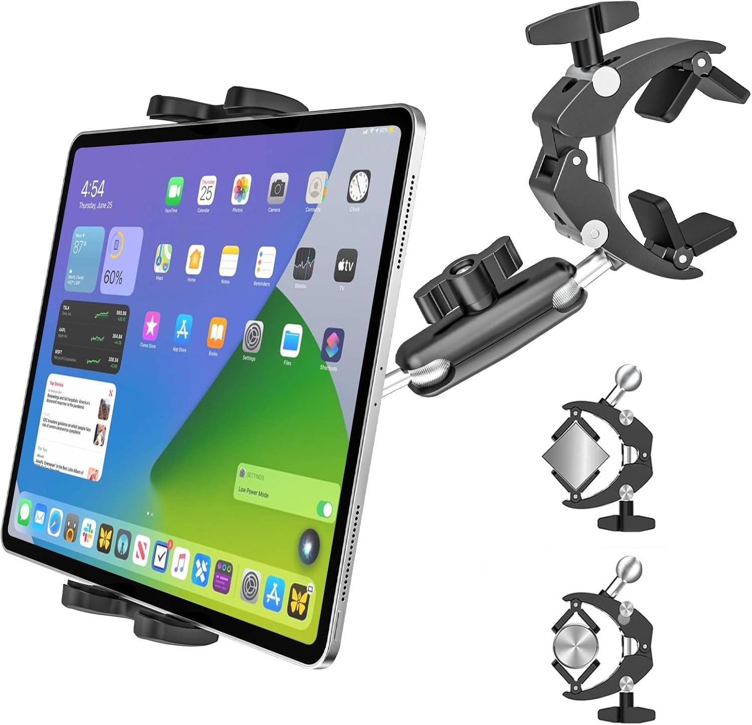 Clamp Tablet Holder & iPad Clip for Square and Round Tubes, Heavy Duty Metal Tablet Mount for Golf Carts, Tractor, Excavator, Bulldozer, Loader, Crane, Forklift, Boat, Fit for 4-13" Devices