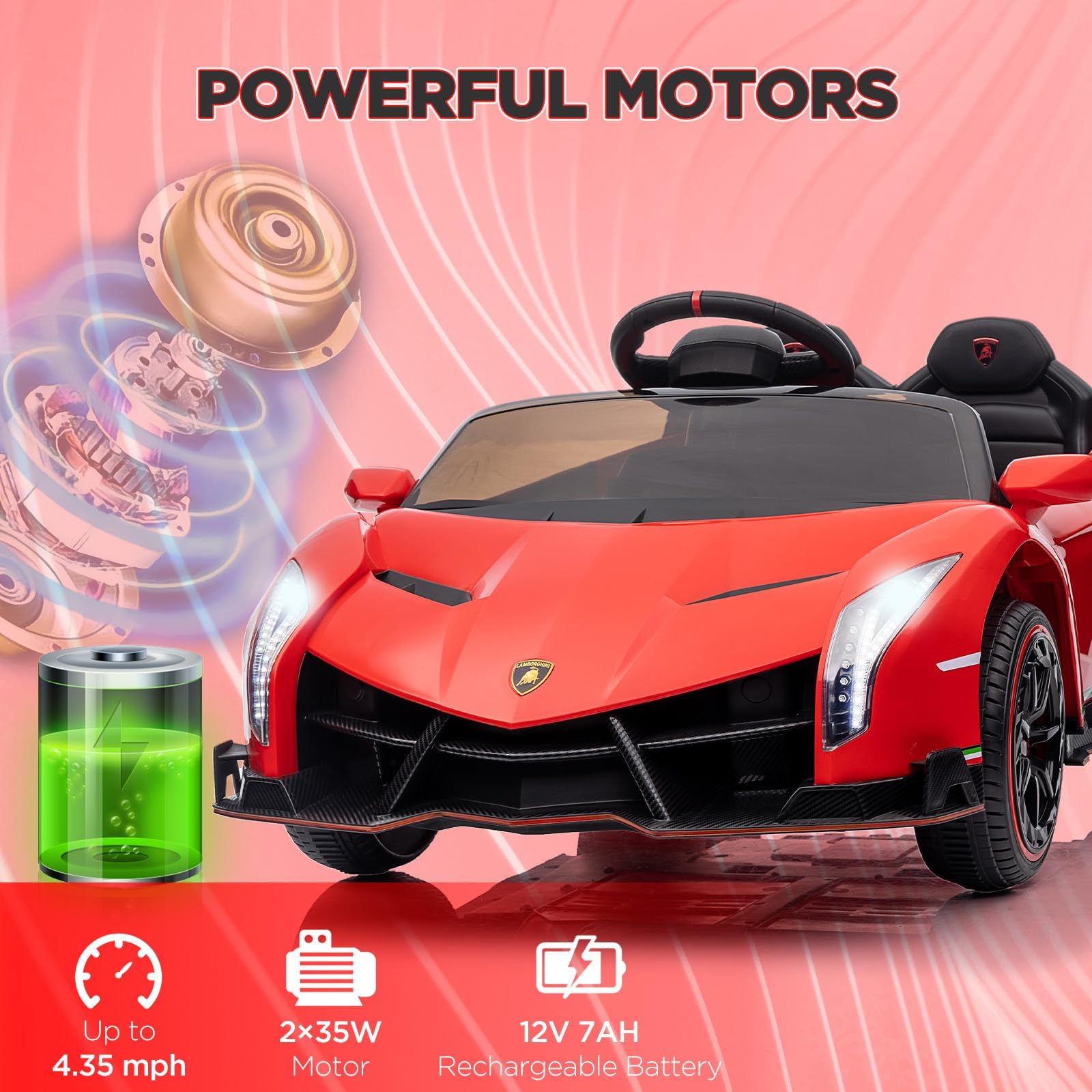 Coche Eléctrico Infantil Lamborghini 12V Con Licencia Oficial, Puertas De Tijera, Mando Parental, Luces LED Y MP3 – Juguete Motorizado Para Niños De 3 A 6 Años