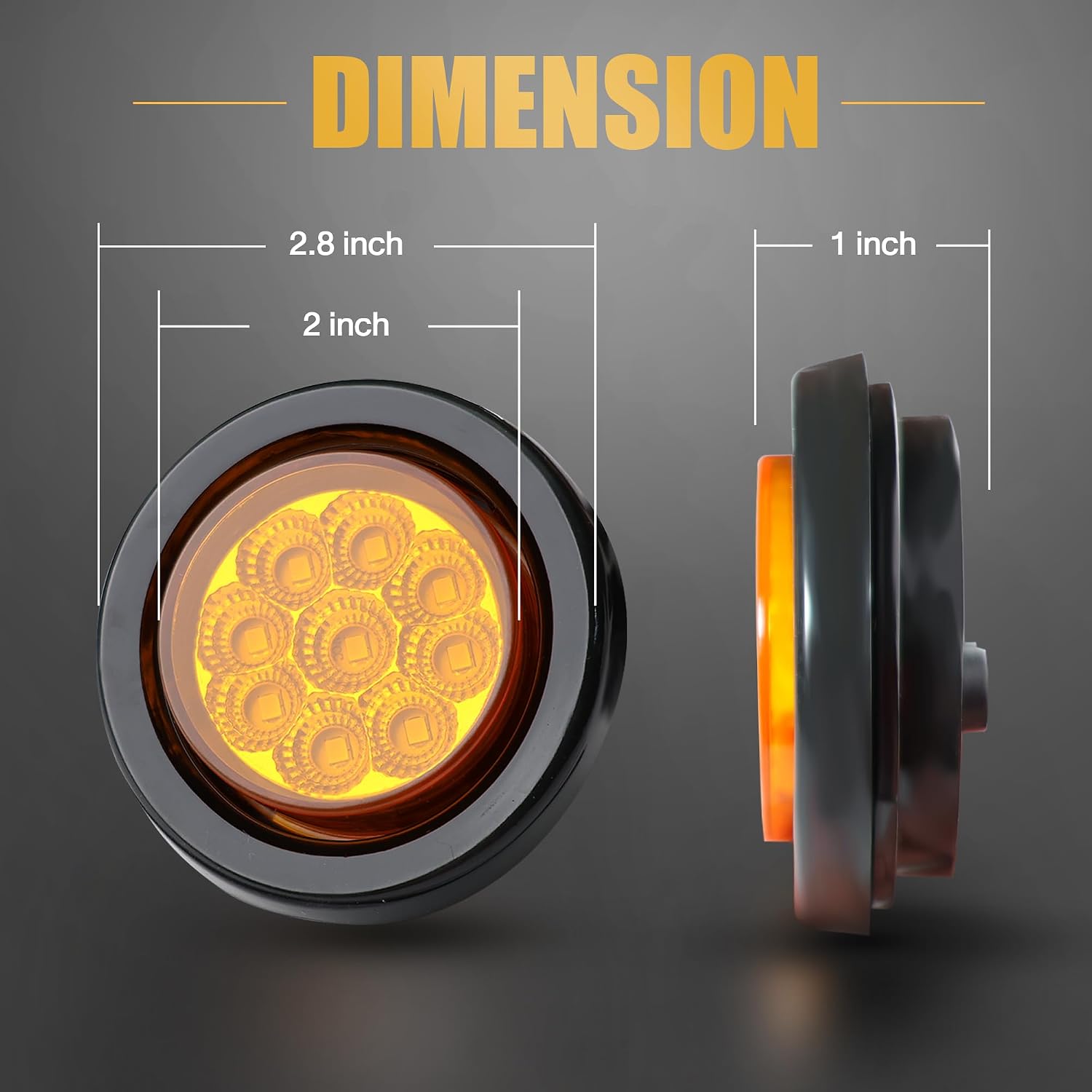 MADCATZ 2Pcs of 2 Inch Round Amber LED Marker Lights 9LEDs Reflectors w/Rubber Grommet and 2 Prong Pigtail Seal Waterproof 12V for Truck Trailer RV Van Boat (Pack of 2) image 3