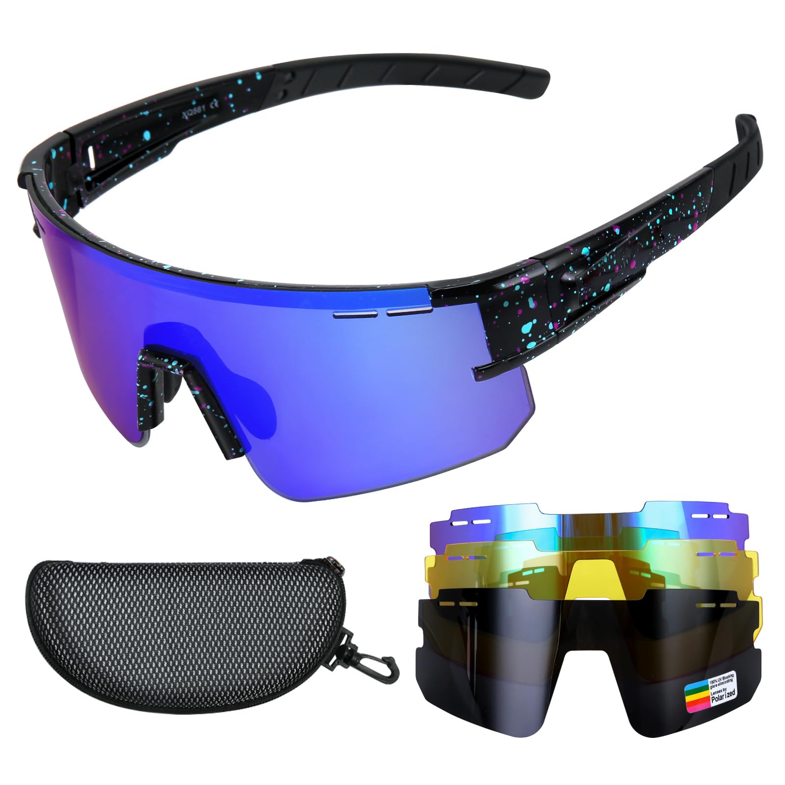 Baseball Sunglasses for Youth Men Women with 3 Lenses,TR90 Frame UV 400 Protection Polarized Cycling Sport Sunglasses