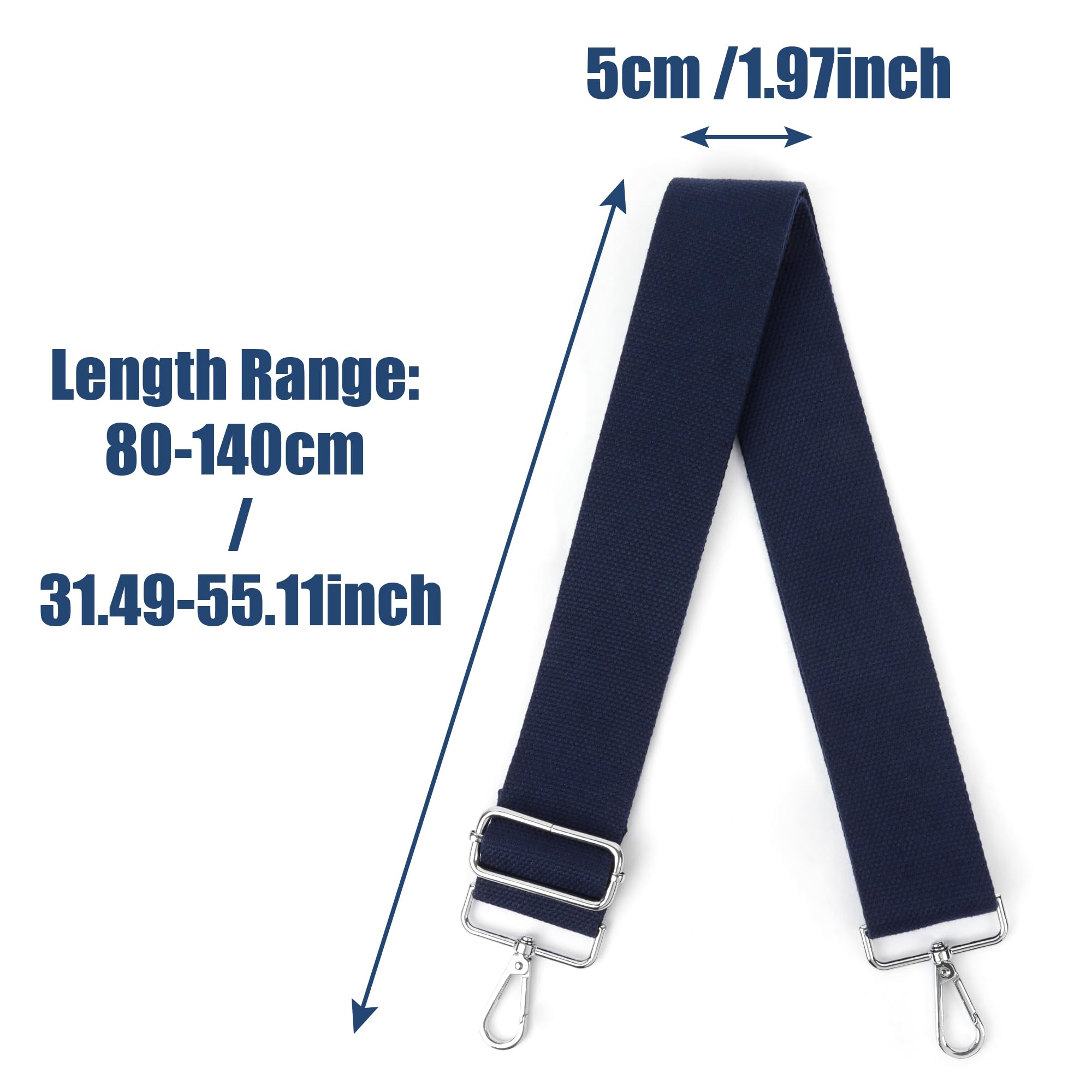 5 Cm Breiter Umhängetaschen-Gurt Aus Baumwolle/Leinen – Verstellbarer Schulterriemen 80-140 Cm In Marineblau