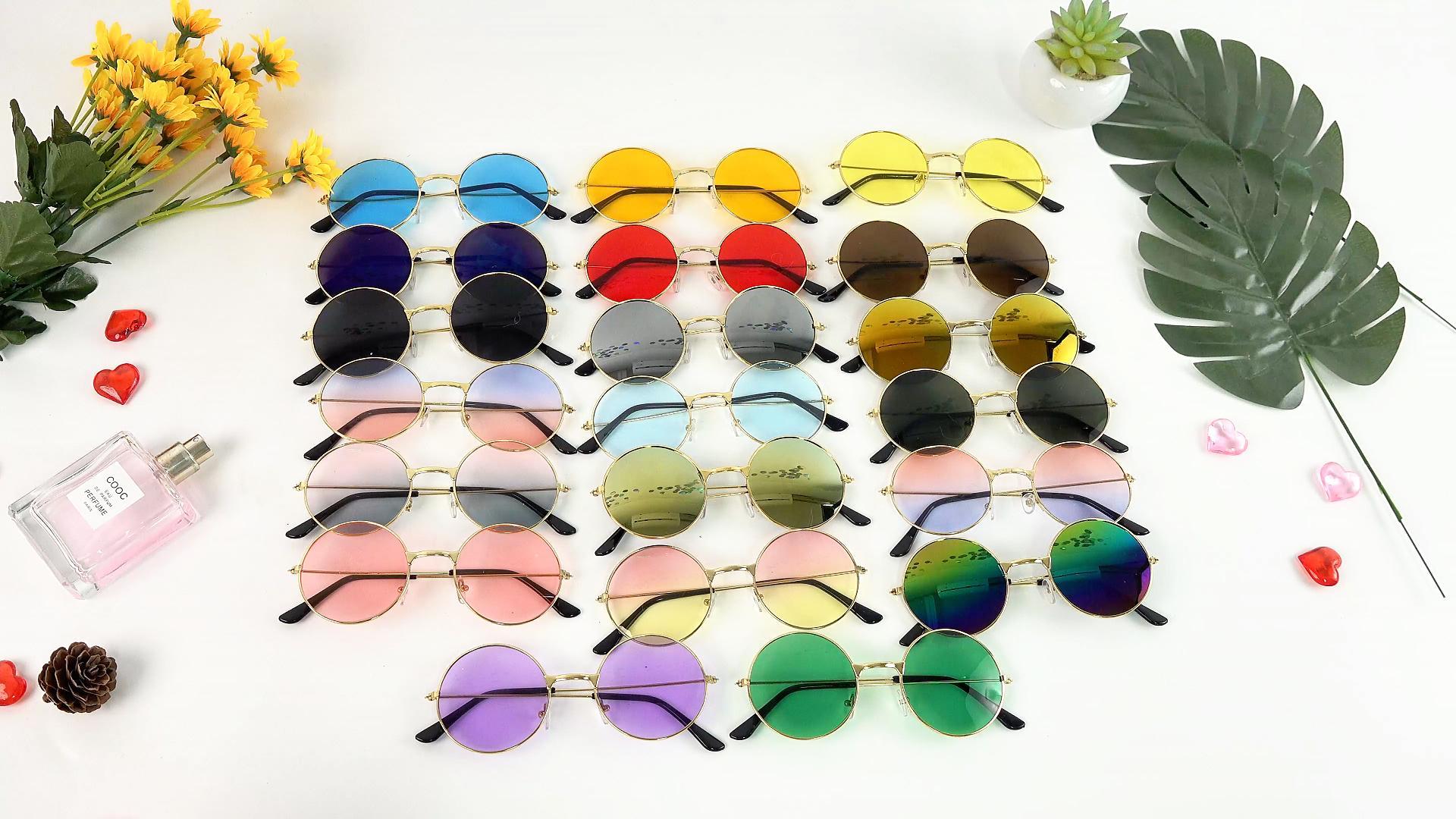 NEBURORA 2 Pairs Round Hippie Sunglasses Metal Frame Colored  display picture 2