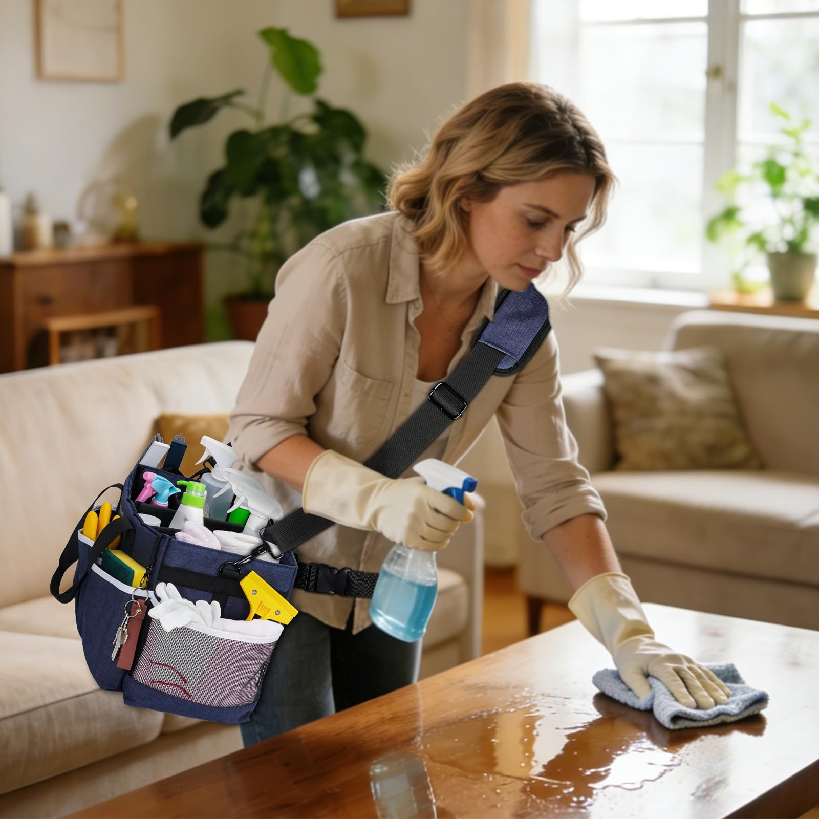 Ytonet Bolsa de limpieza portátil con 4 divisores plegables, bolsa de suministros de limpieza para suministros de limpieza
