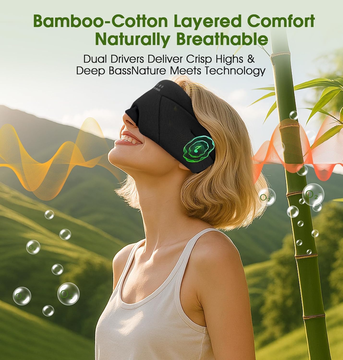 Sleep Mask with Headphones Bluetooth 5.4, LC-dolida Wireless Music Eye Mask for Sleeping Headphones with Soft Bamboo Cotton Cooling Breathable,Ultra-Thin Stereo Speaker for Side Sleepers-Ink