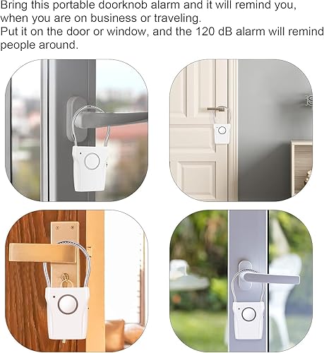 Miniatura 8 de Alarma de manija de puerta con activación por vibración de 120 dB de alarma audible hasta 550 pies de distancia se cuelga en la perilla de la puerta