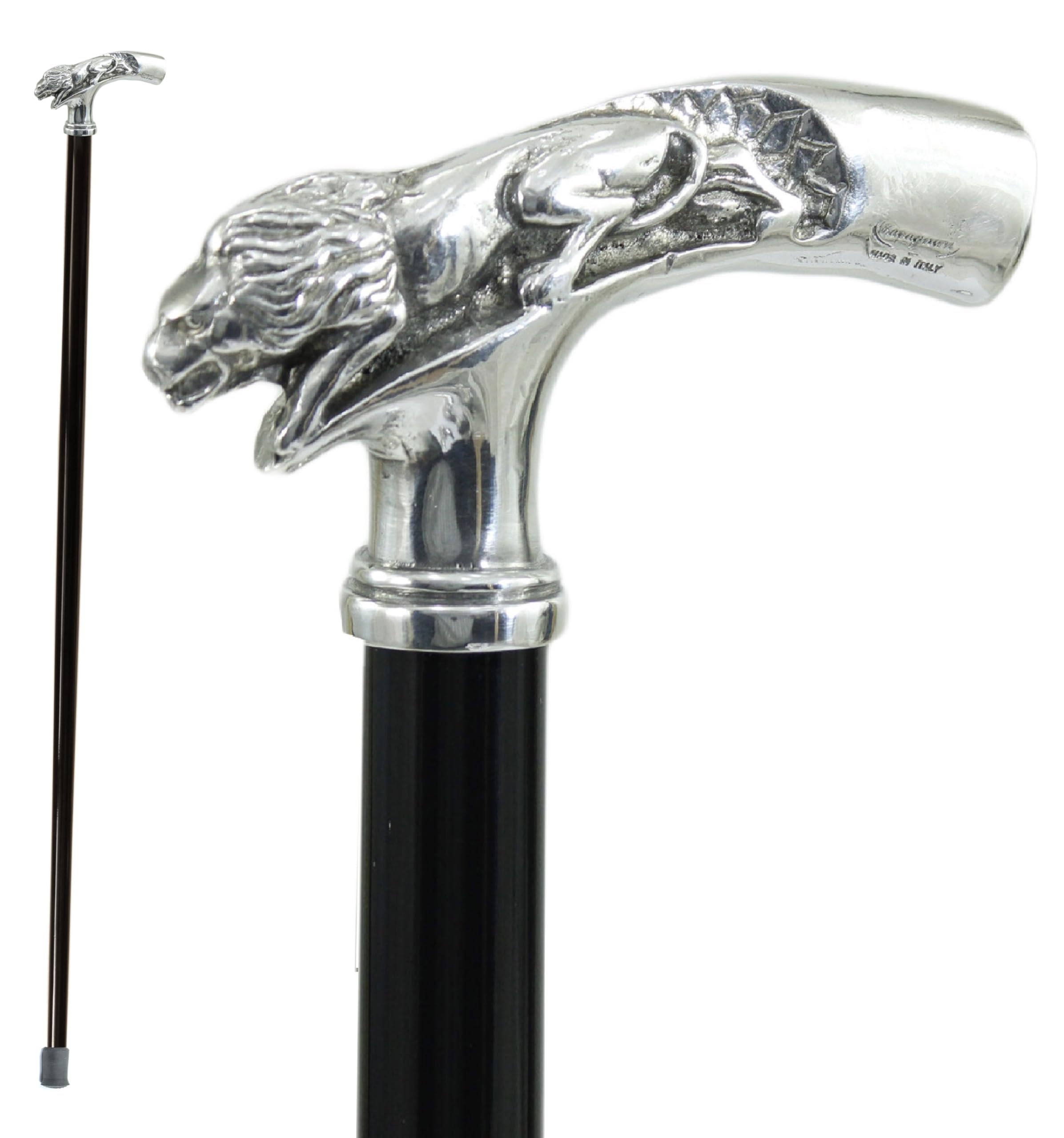 León. Bastón de madera de haya y peltre. Producto artesanal.