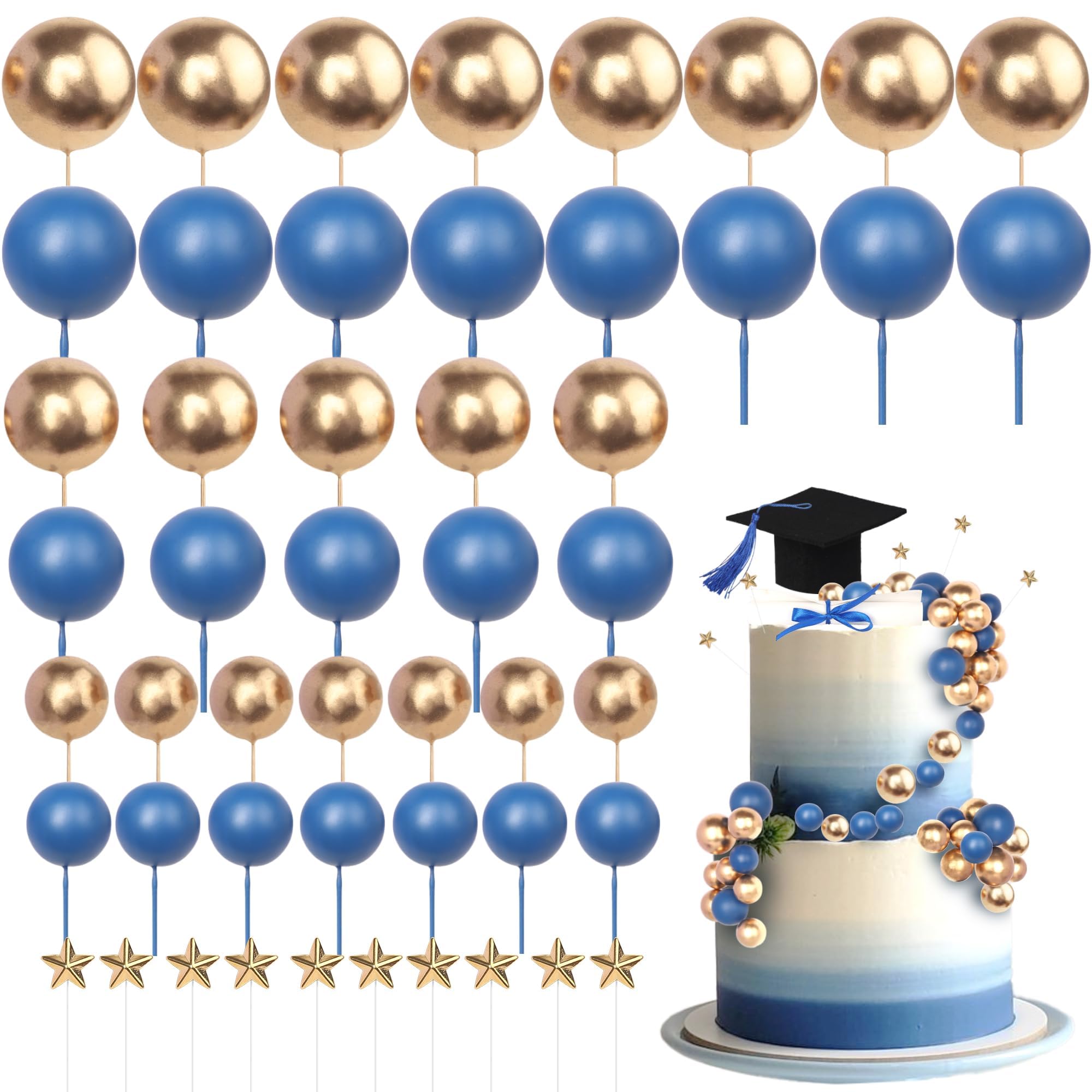 Xsstarmi Grad Cap Cake Topper Decor Star Balls Congrats Grad Diploma Done Cake Pick Class of 2026 Graduation Party Cake Decorations for Prom 2026 Graduation Party Cake Supplies Black Blue