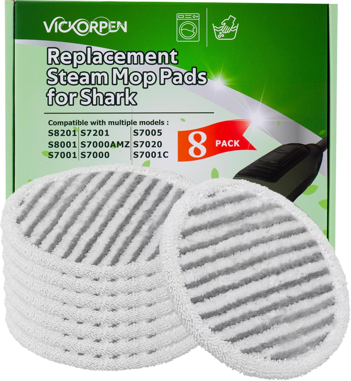 8 Pack Steam Mop Replacement Pads for Shark S8001 S7001 S7201 S7000AMZ S8201 Steam and Scrub Mop Pads Repeatedly Washed for All Floors Cleaning
